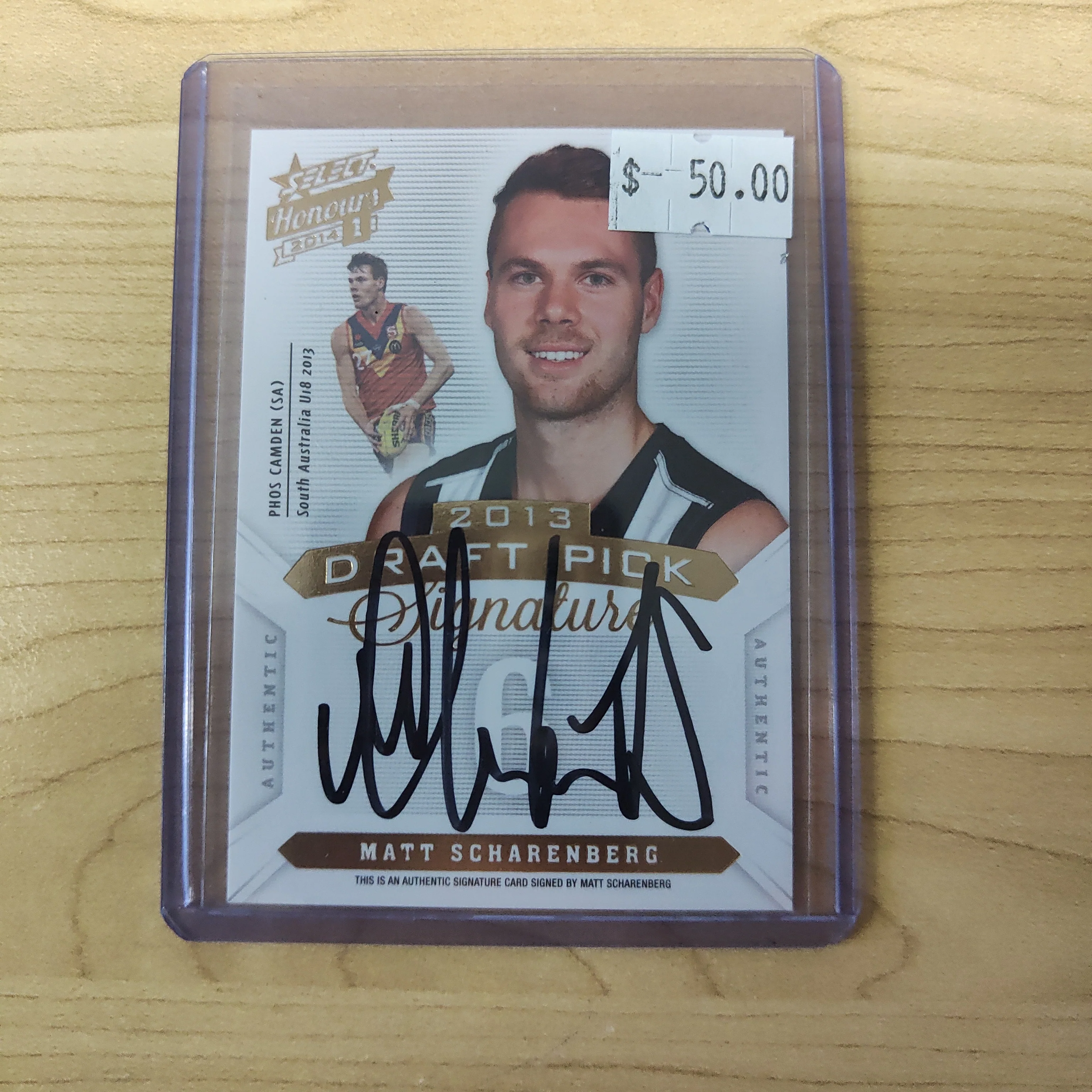 2014 AFL Select Honours 1 Draft Pick Signature Matt Scharenberg Collingwood No. 340/400
