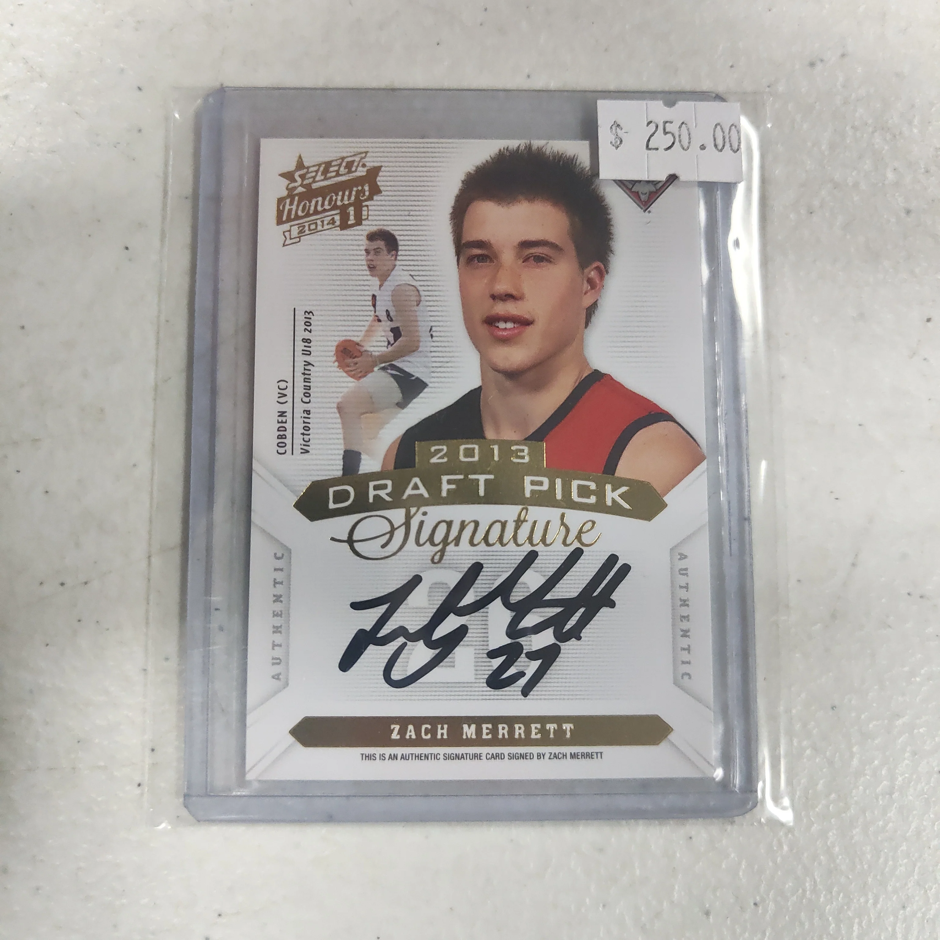2014 AFL Select Honours 1 Draft Pick Signature Zach Merrett Essendon No. 315/400