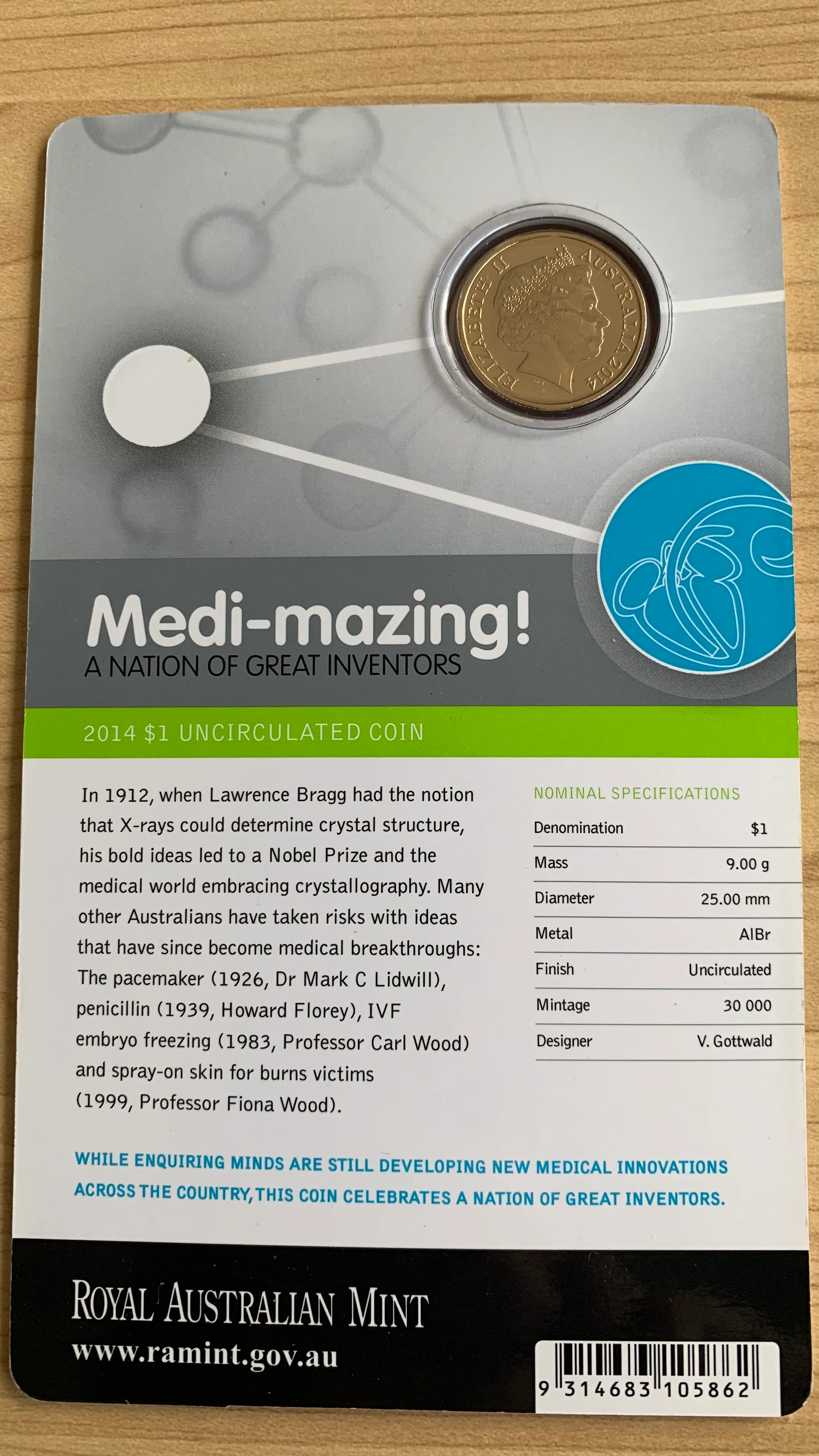 Australia 2014 Royal Australian Mint $1 Clever Australia - Medi-mazing Uncirculated Coin - Image 2