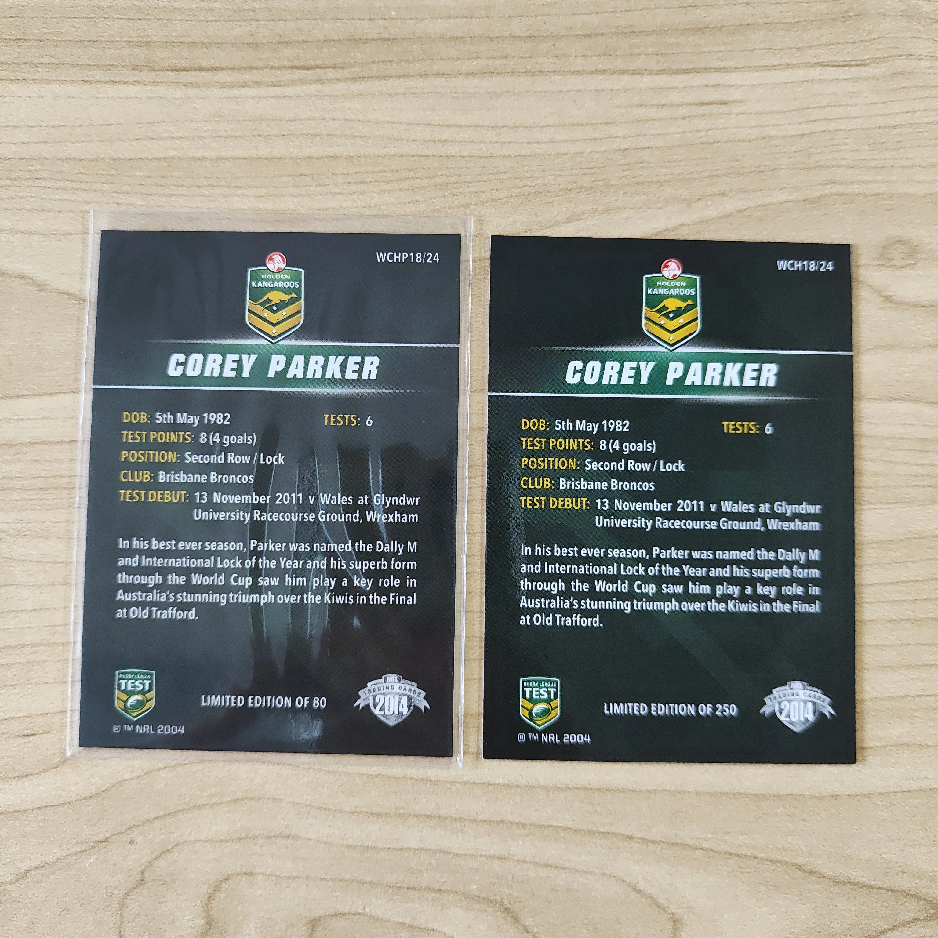 2014 NRL Elite World Cup Heroes Corey Parker Base and Platinum Card - Image 2