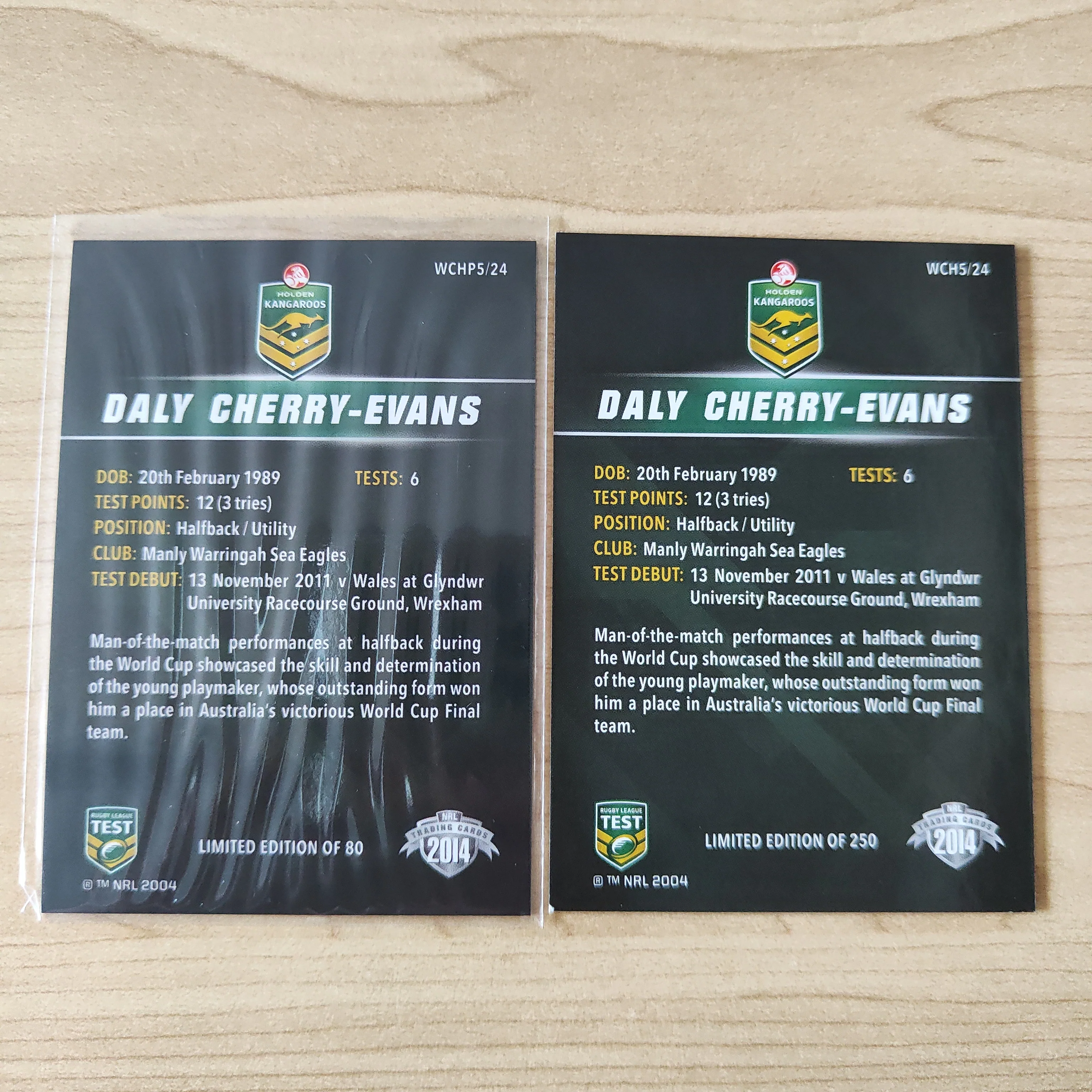 2014 NRL Elite World Cup Heroes Daly Cherry-Evans Base and Platinum Card - Image 2