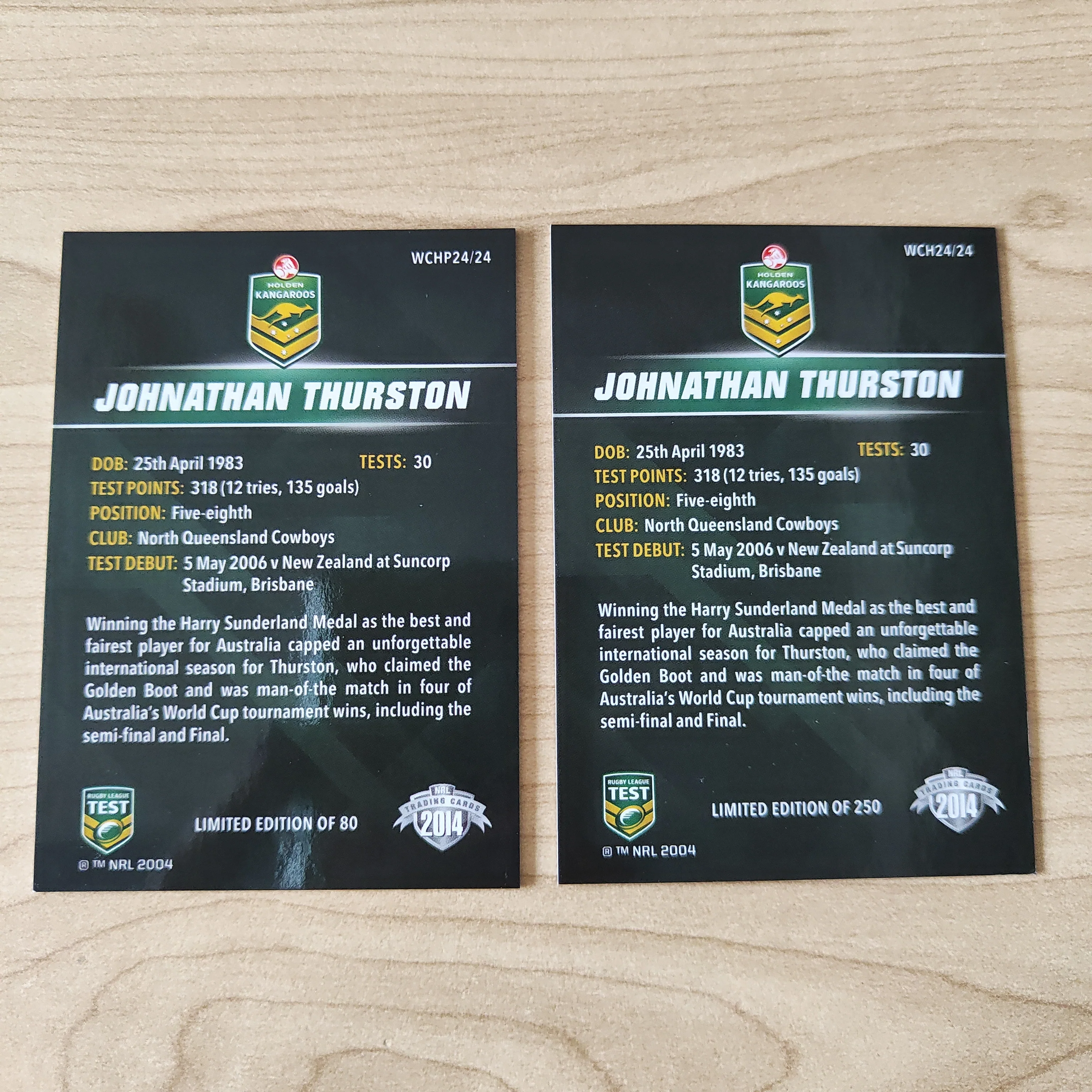 2014 NRL Elite World Cup Heroes Johnathan Thurston Base and Platinum Card - Image 2