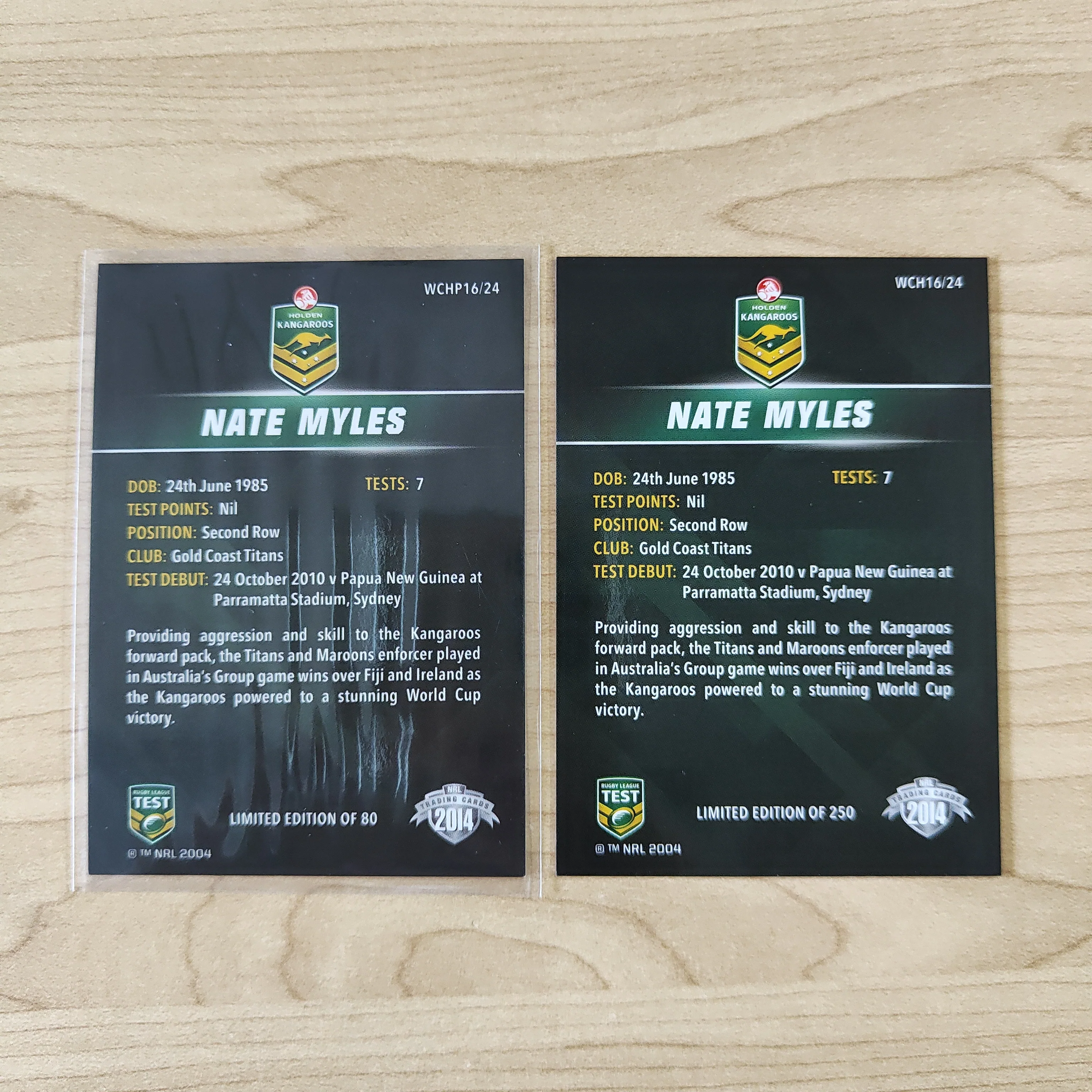 2014 NRL Elite World Cup Heroes Nate Myles Base and Platinum Card - Image 2