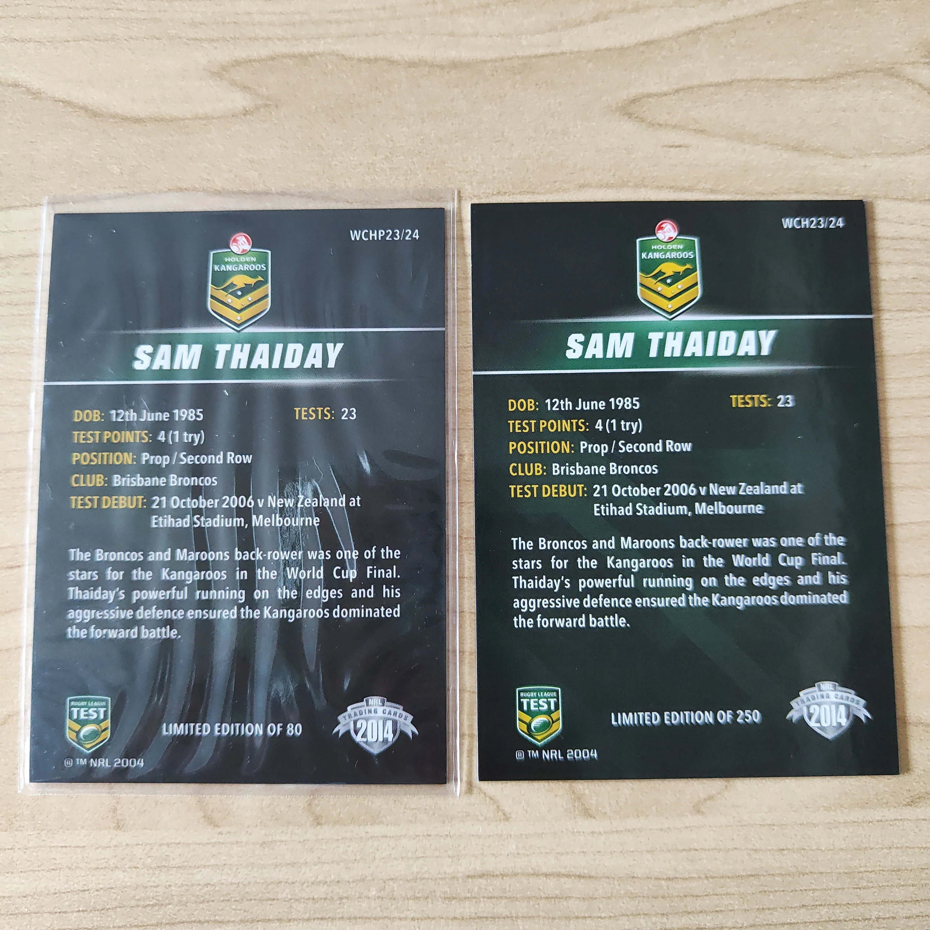 2014 NRL Elite World Cup Heroes Sam Thaiday Base and Platinum Card - Image 2