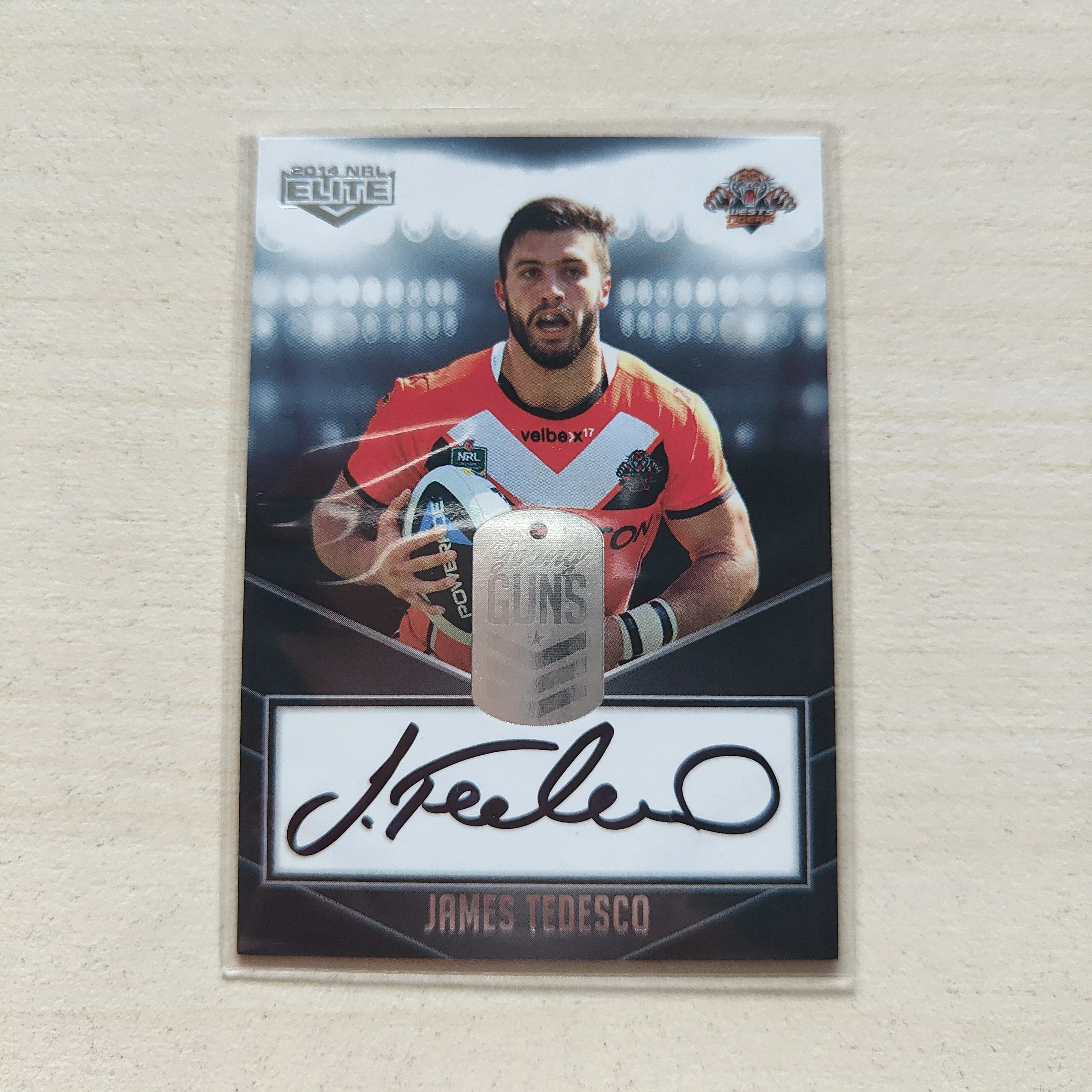 2014 NRL Elite Young Guns Signature Card James Tedesco Tigers