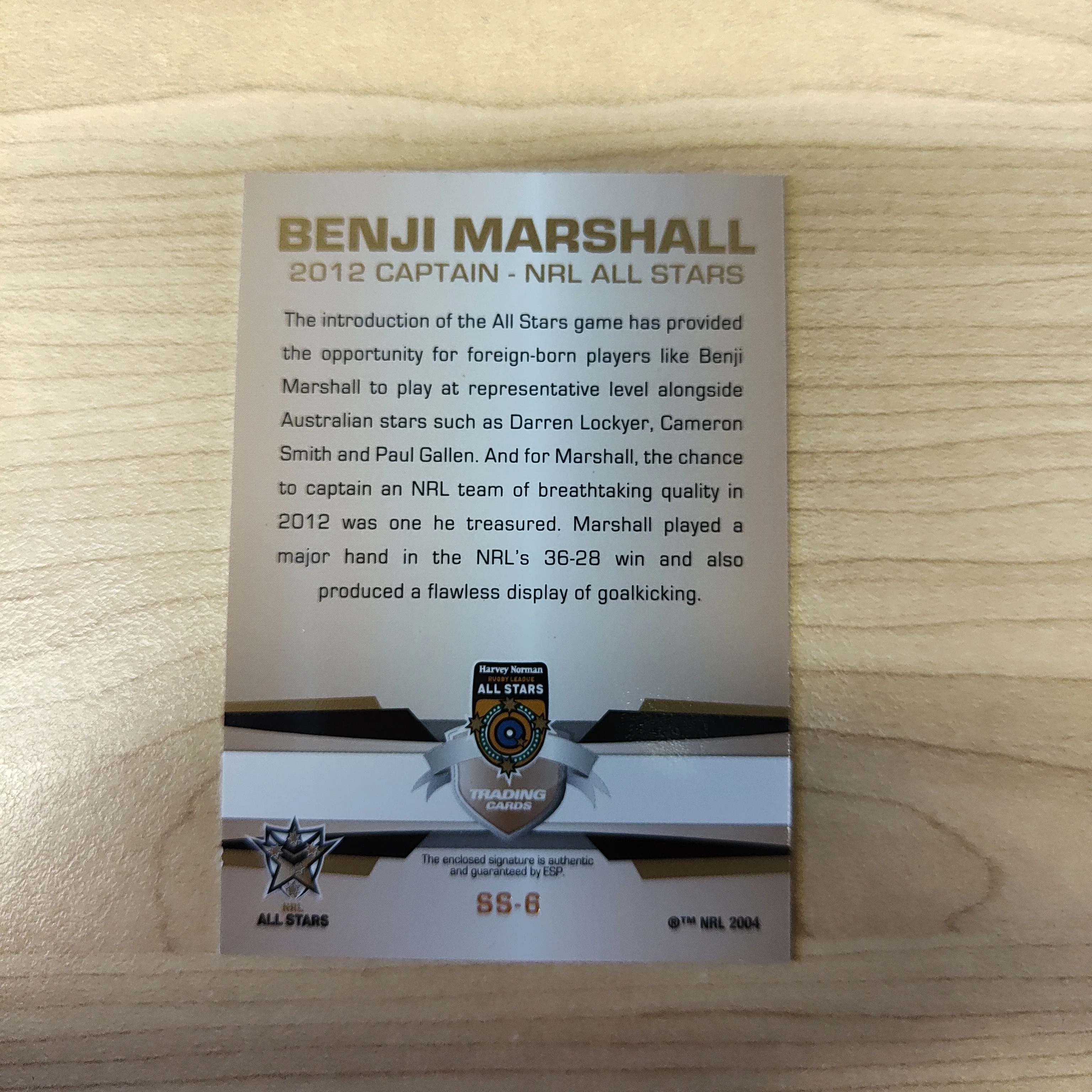 2012 NRL Limited Edition Signature Series Benji Marshall NRL All Stars - Image 2