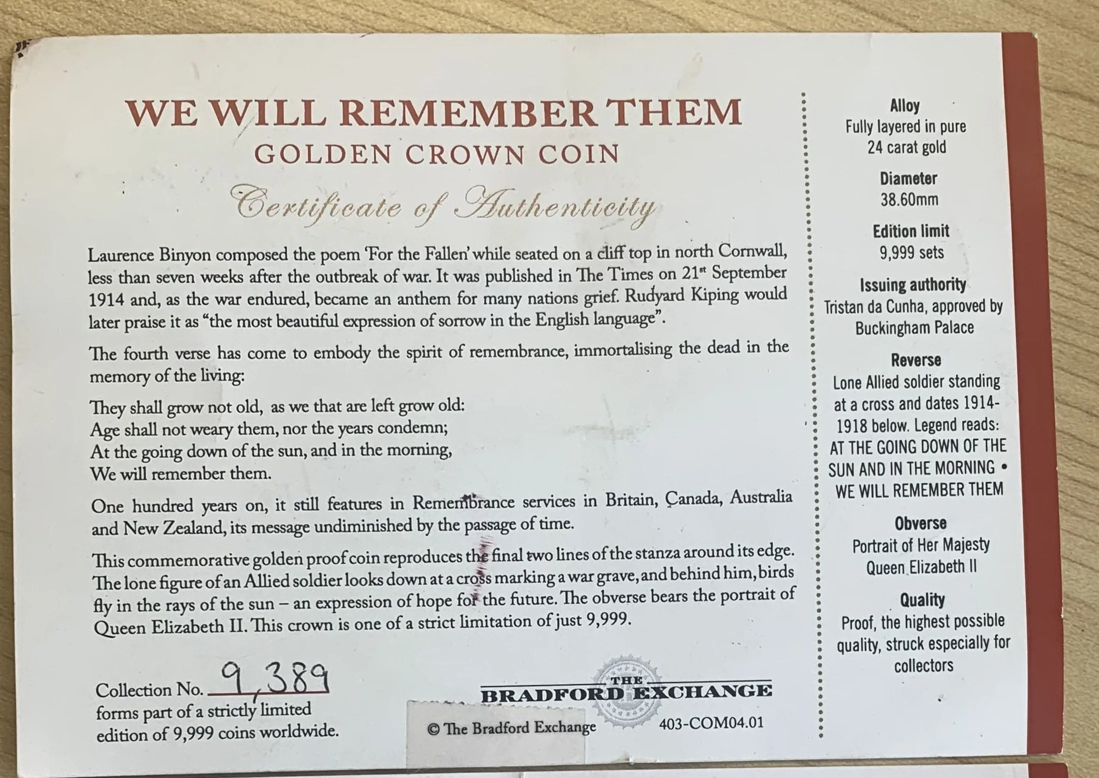 2014 The 1st World War Centenary Golden Crown Collection.. We Will Remember Them - Image 4