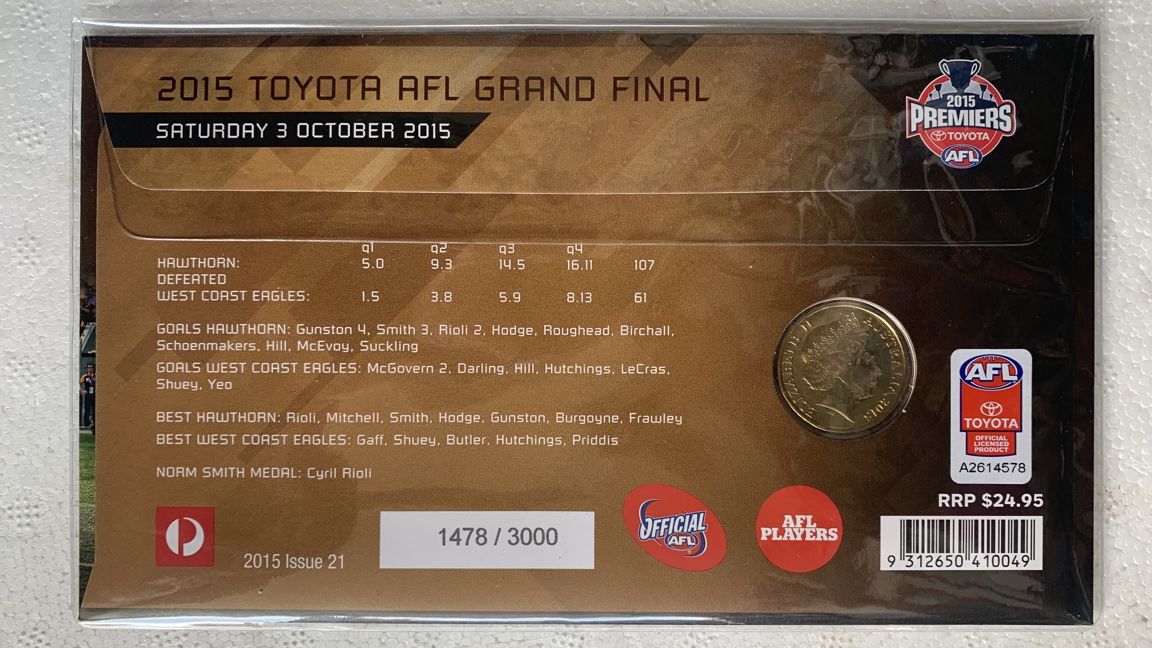 2015 $1  Australian AFL Hawthorn Premiers PNC - Image 2