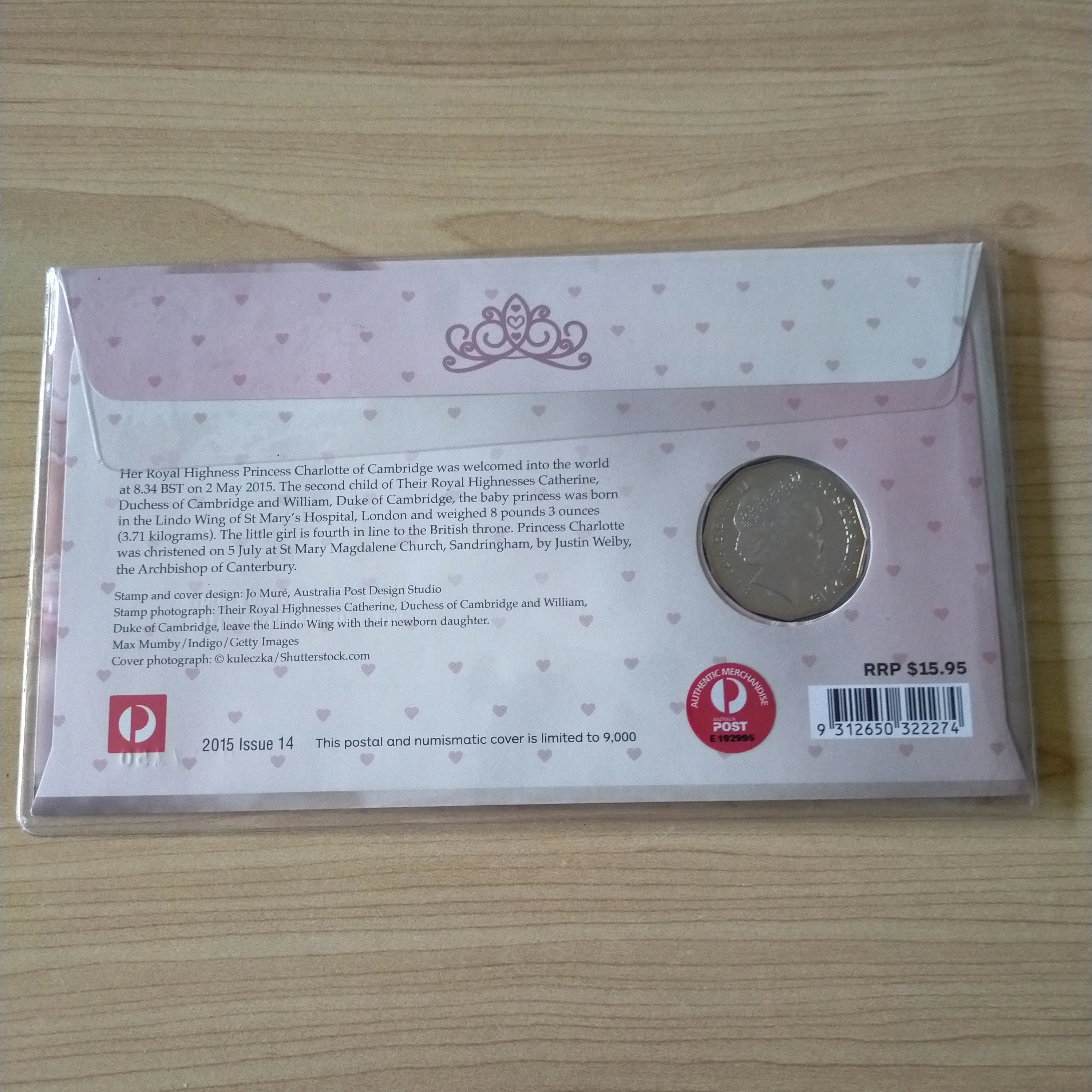 Australia 2015 50c Welcome Princess Charlotte of Cambridge Limited Edition PNC ANDA APTA Overprint 091/150 - Image 2