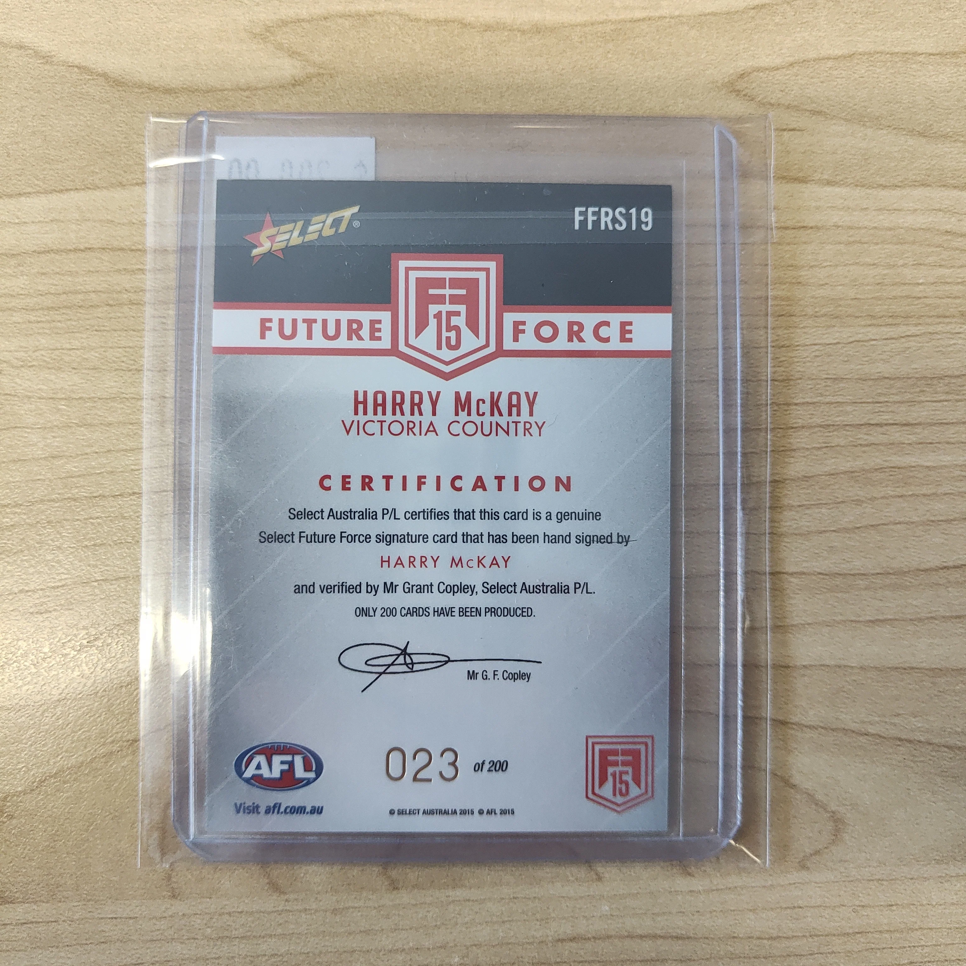 2015 AFL Future Force Red Signature Card Harry McKay Carlton No. 023/200 - Image 2