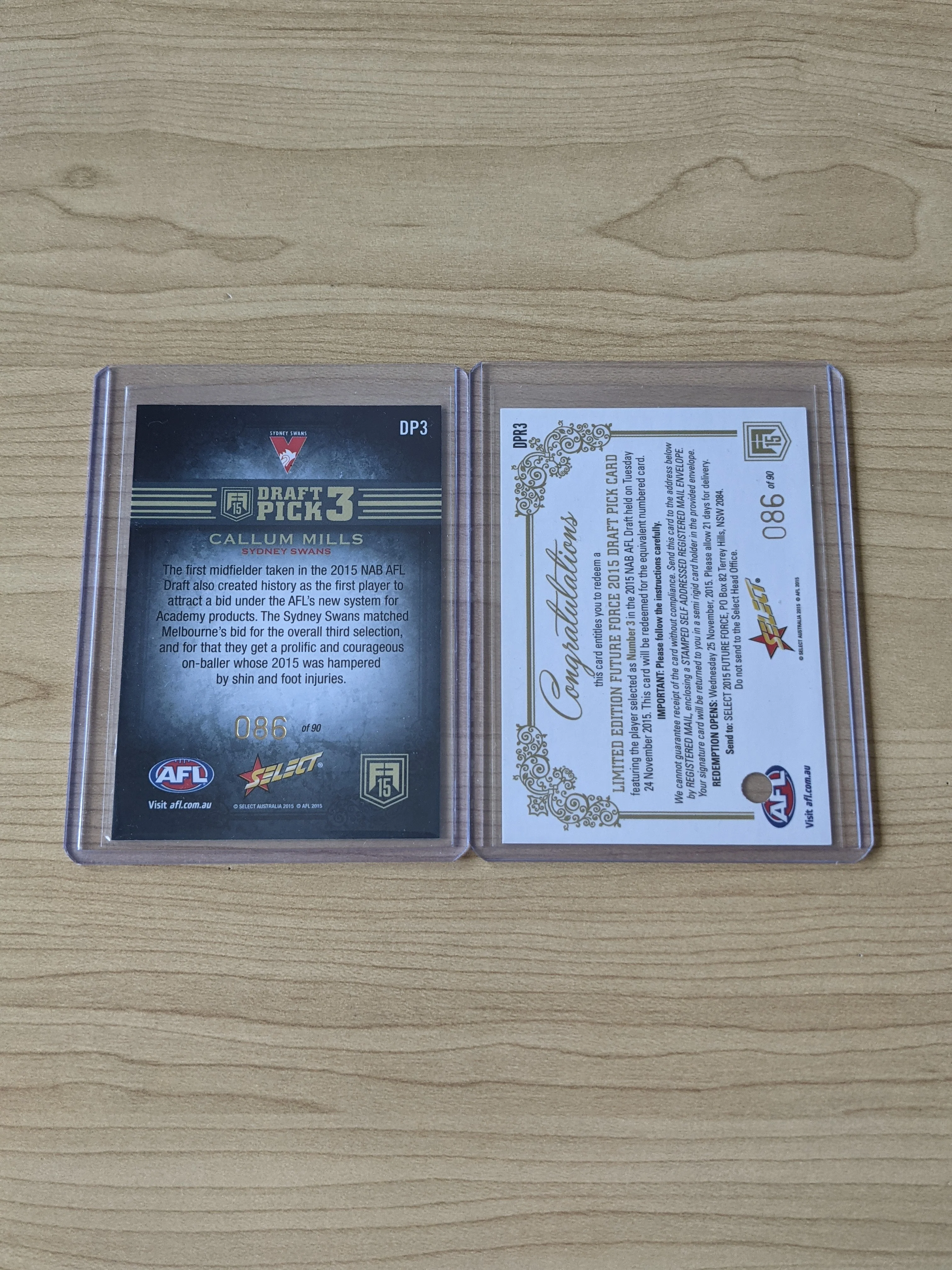 2015 AFL Select Future Force Draft Pick 3 Callum Mills Sydney - Image 2
