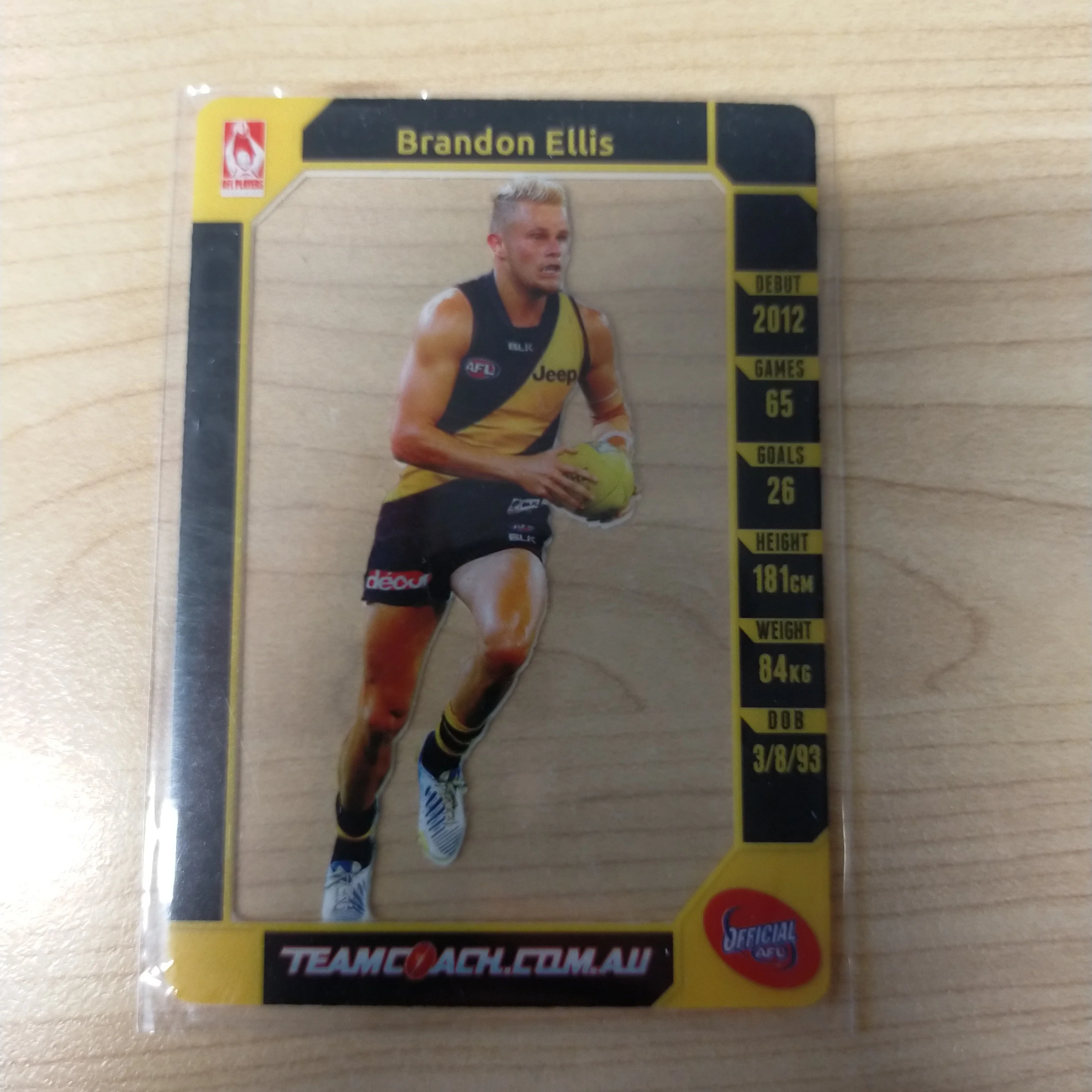 2015 AFL Teamcoach Acetate Prize Card Brandon Ellis Richmond - Image 2