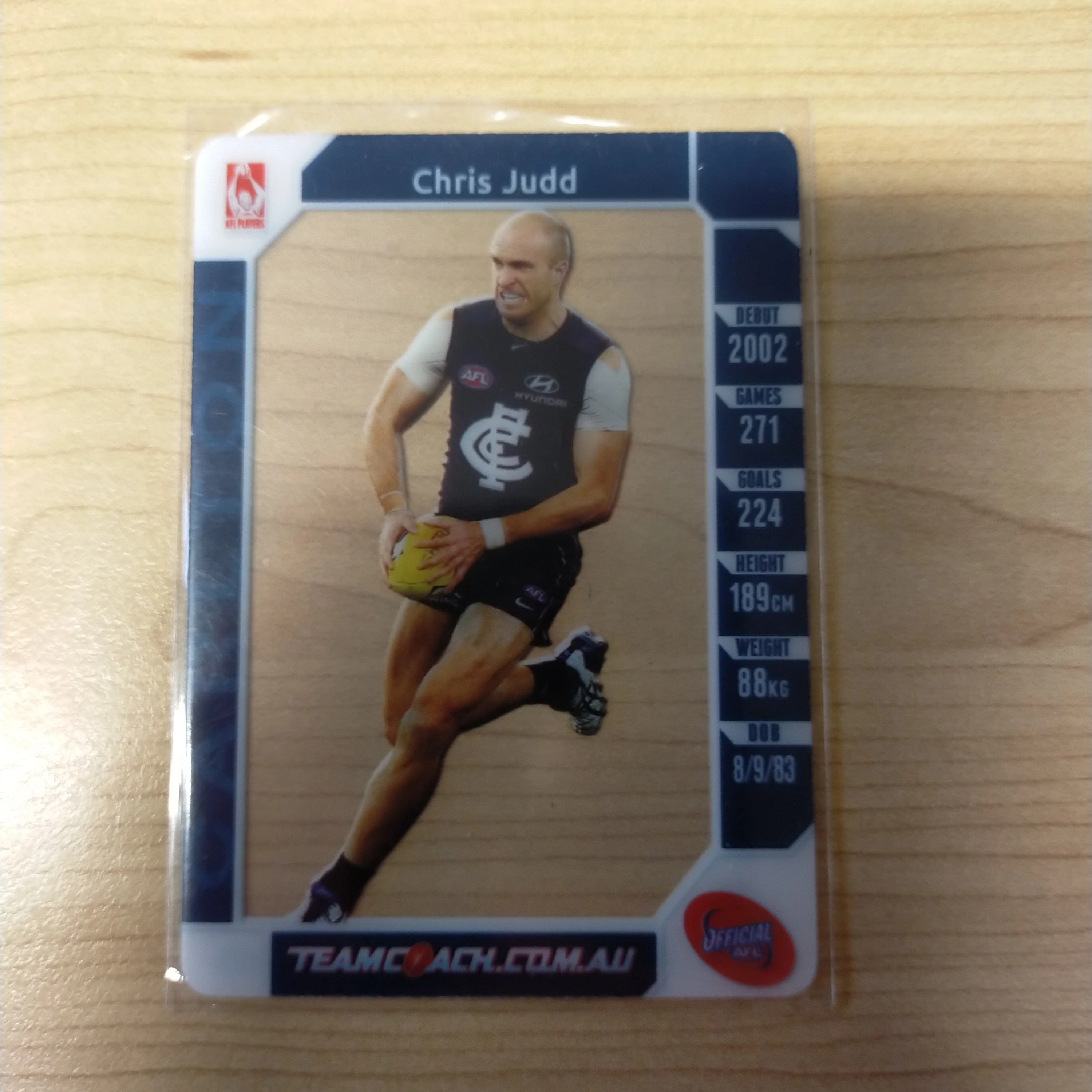 2015 AFL Teamcoach Acetate Prize Card Chris Judd Carlton - Image 2