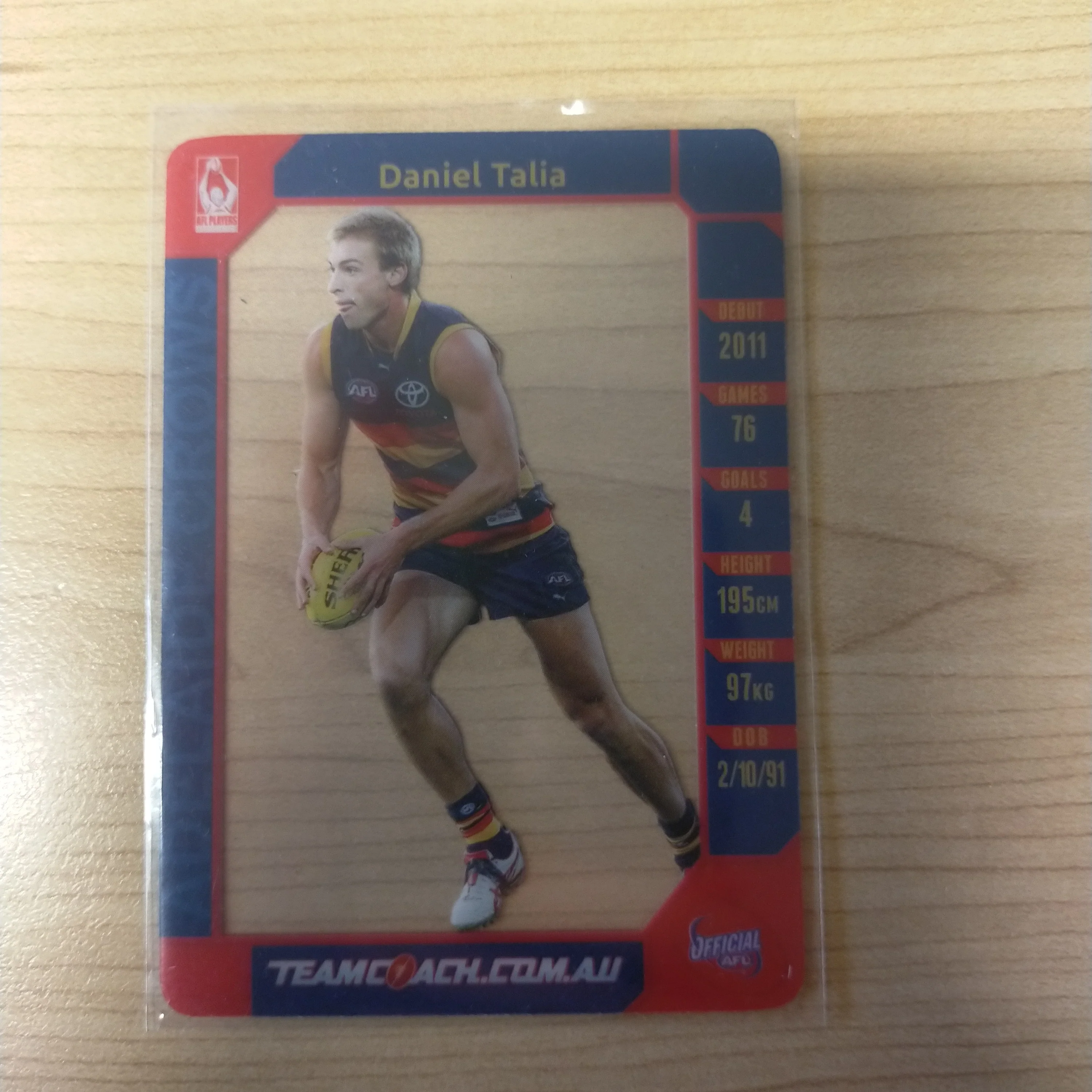 2015 AFL Teamcoach Acetate Prize Card Daniel Talia Adelaide - Image 2