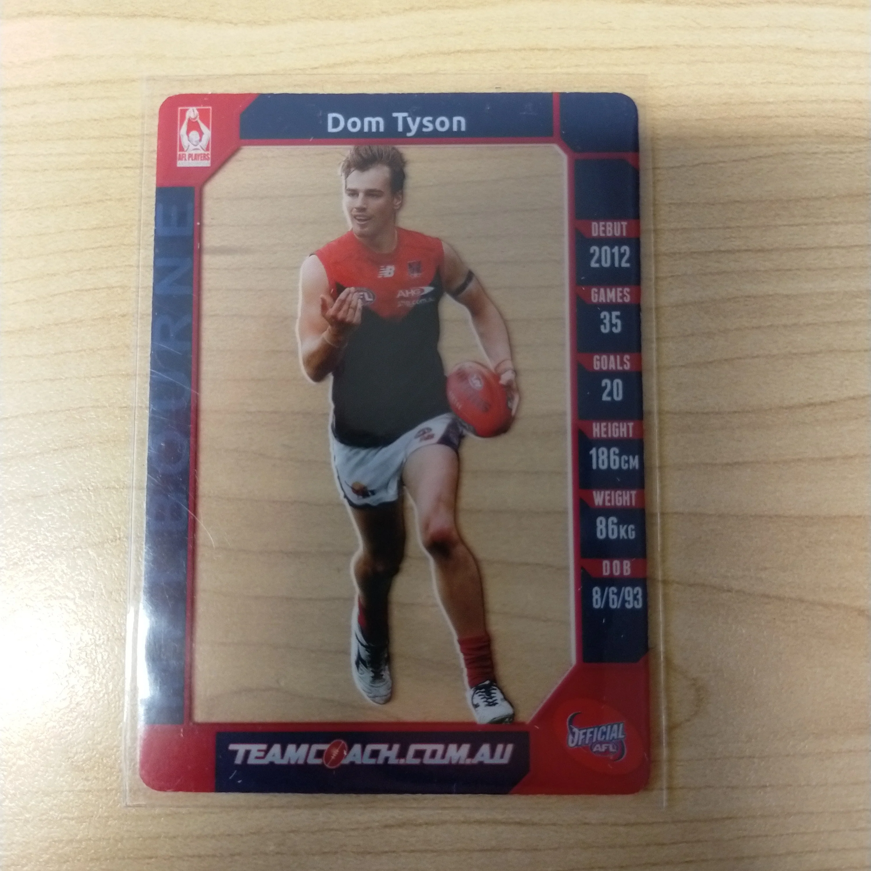 2015 AFL Teamcoach Acetate Prize Card Dom Tyson Melbourne - Image 2