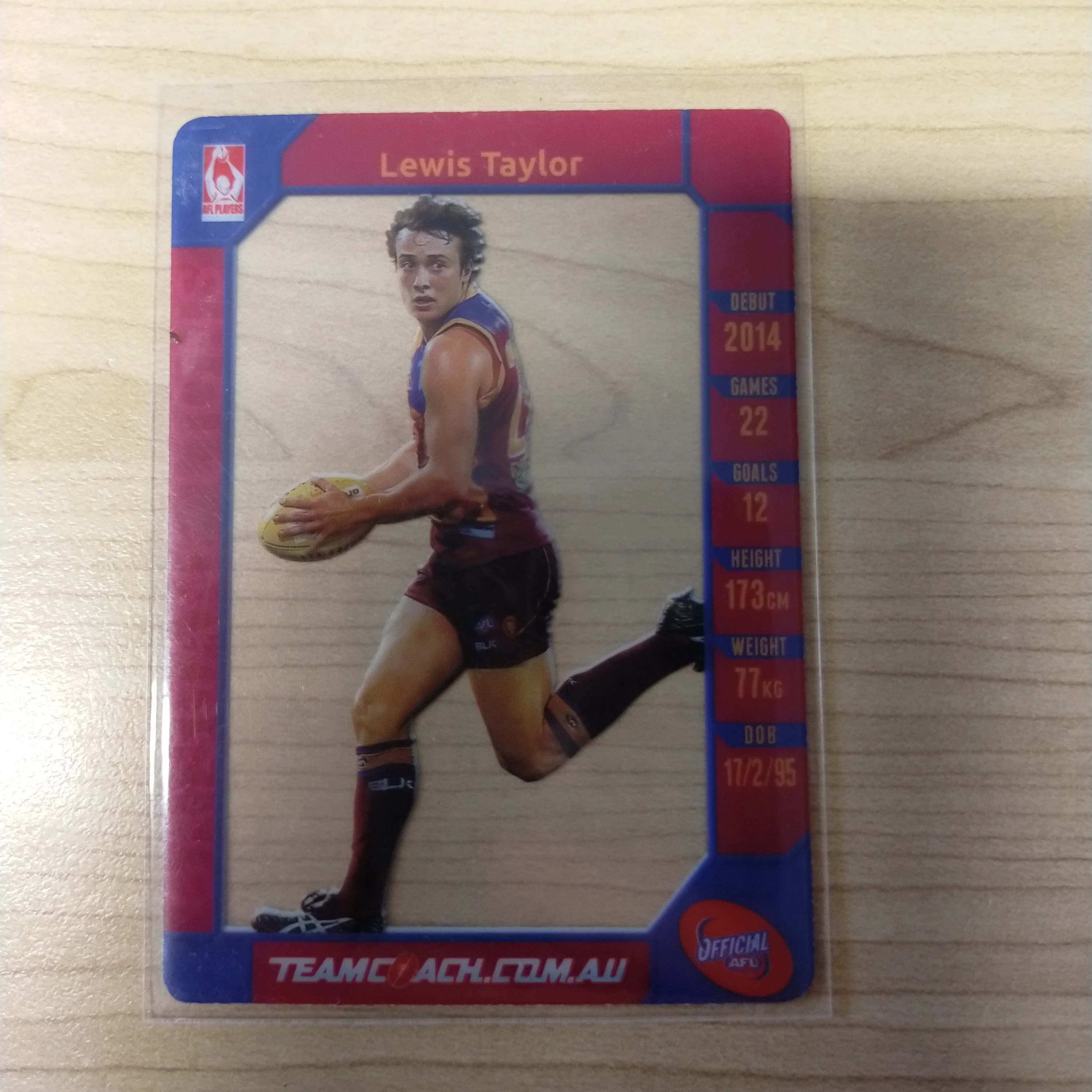 2015 AFL Teamcoach Acetate Prize Card Lewis Taylor Brisbane - Image 2