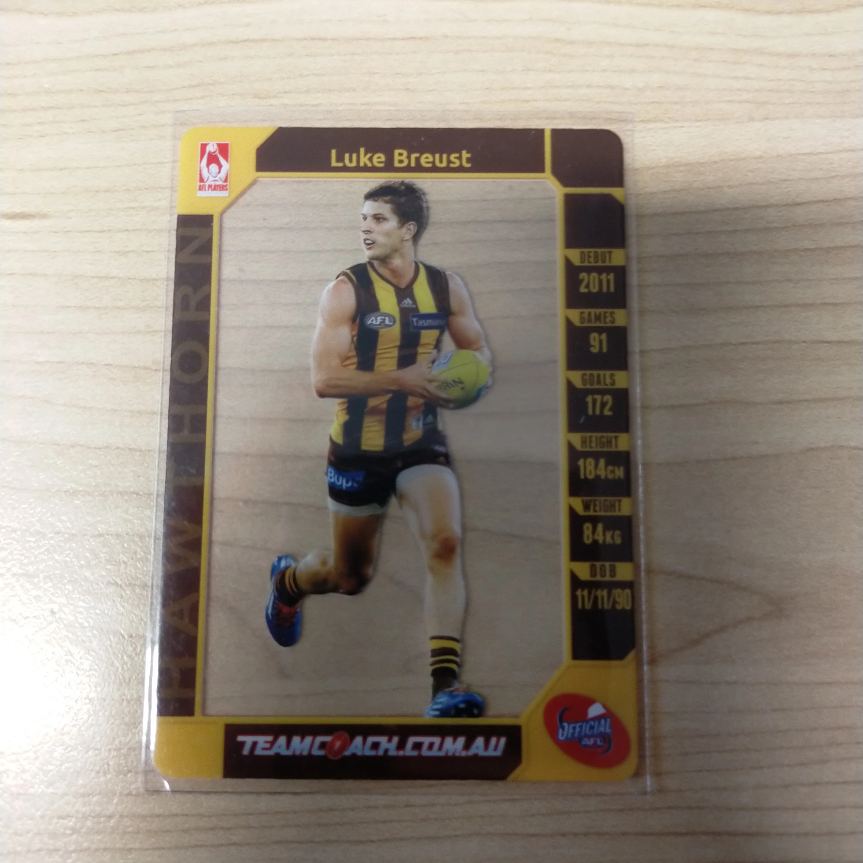 2015 AFL Teamcoach Acetate Prize Card Luke Breust Hawthorn - Image 2