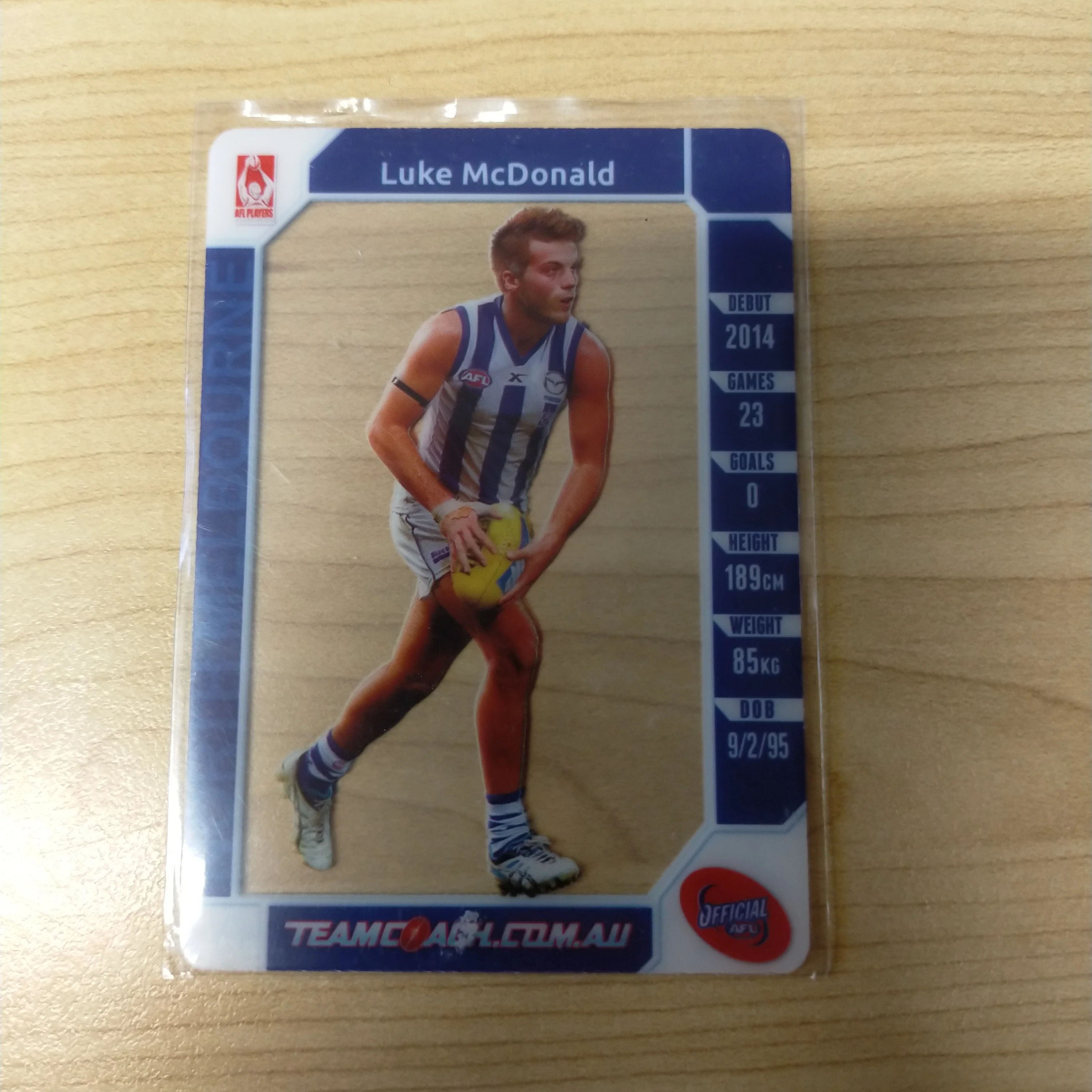 2015 AFL Teamcoach Acetate Prize Card Luke McDonald North Melbourne - Image 2