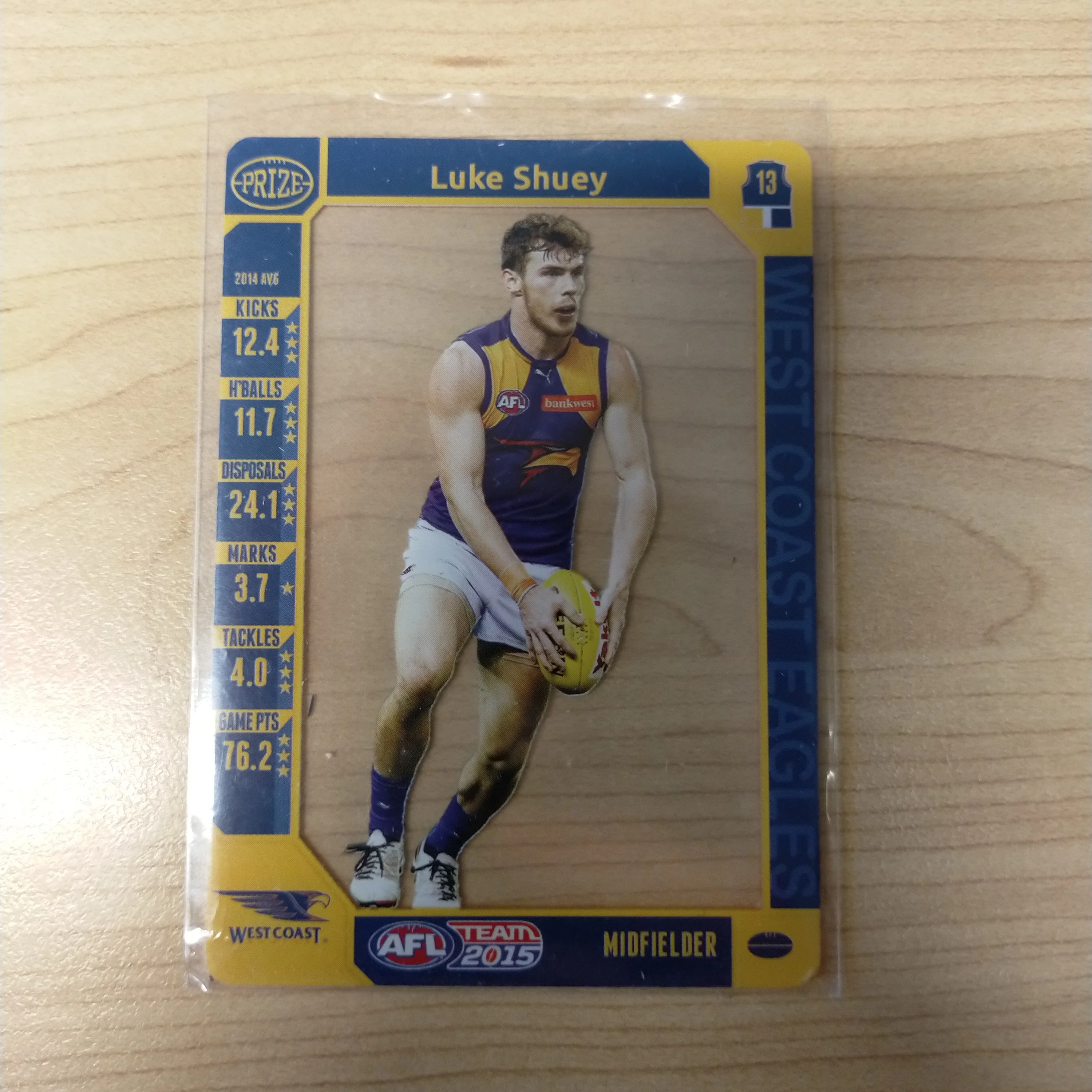 2015 AFL Teamcoach Acetate Prize Card Luke Shuey West Coast