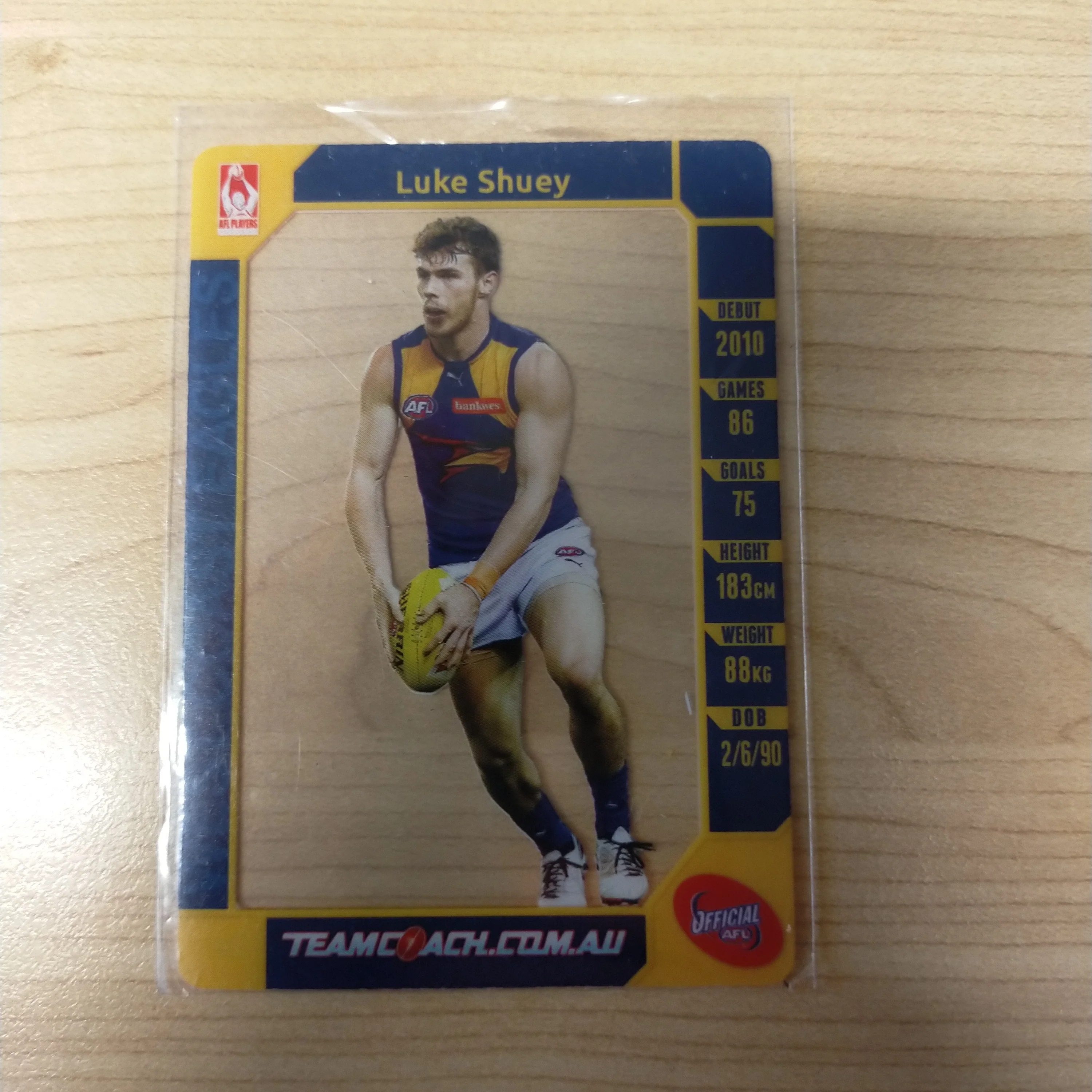 2015 AFL Teamcoach Acetate Prize Card Luke Shuey West Coast - Image 2
