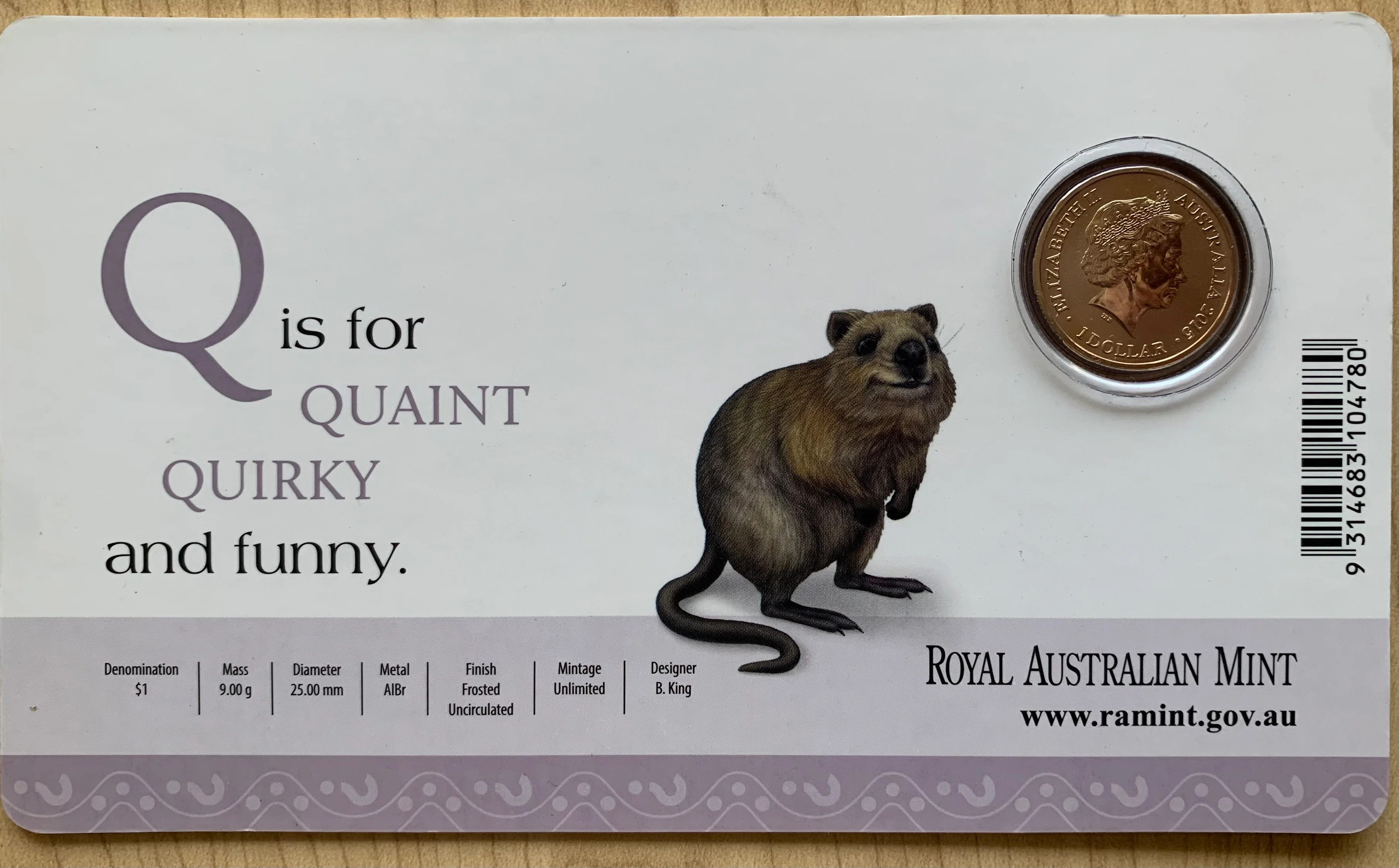 2015 Aussie Alphabet Coloured $1 coin "Q" Quoll - Image 2