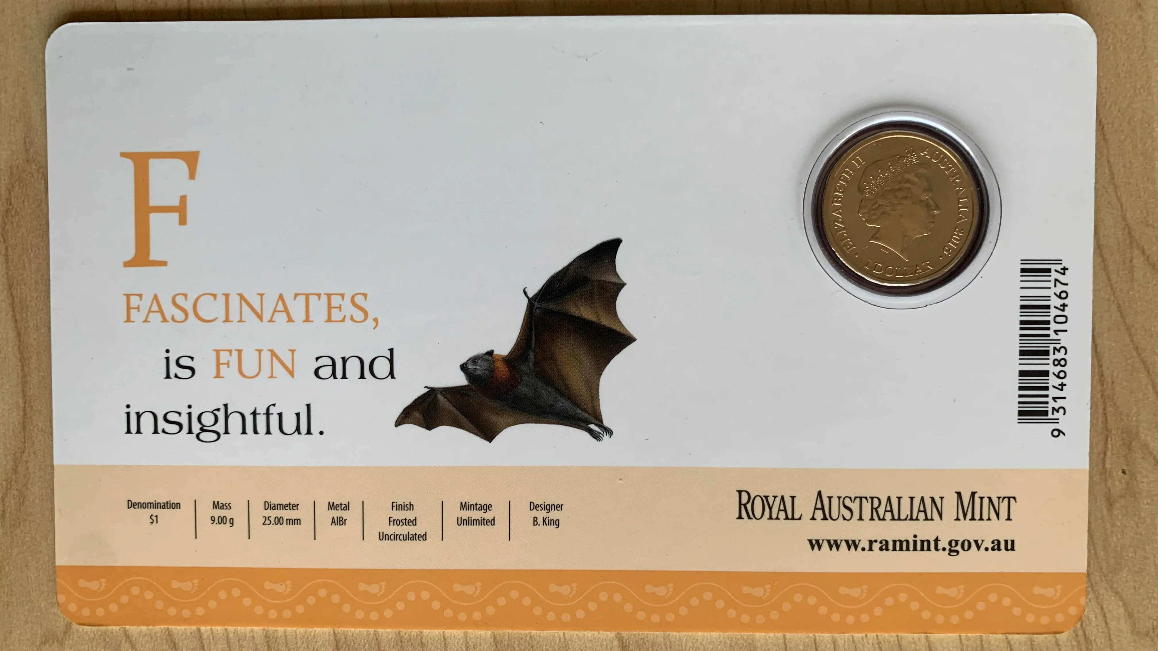 2015 Aussie Alphabet Coloured $1 coins "F" Flying Fox - Image 2