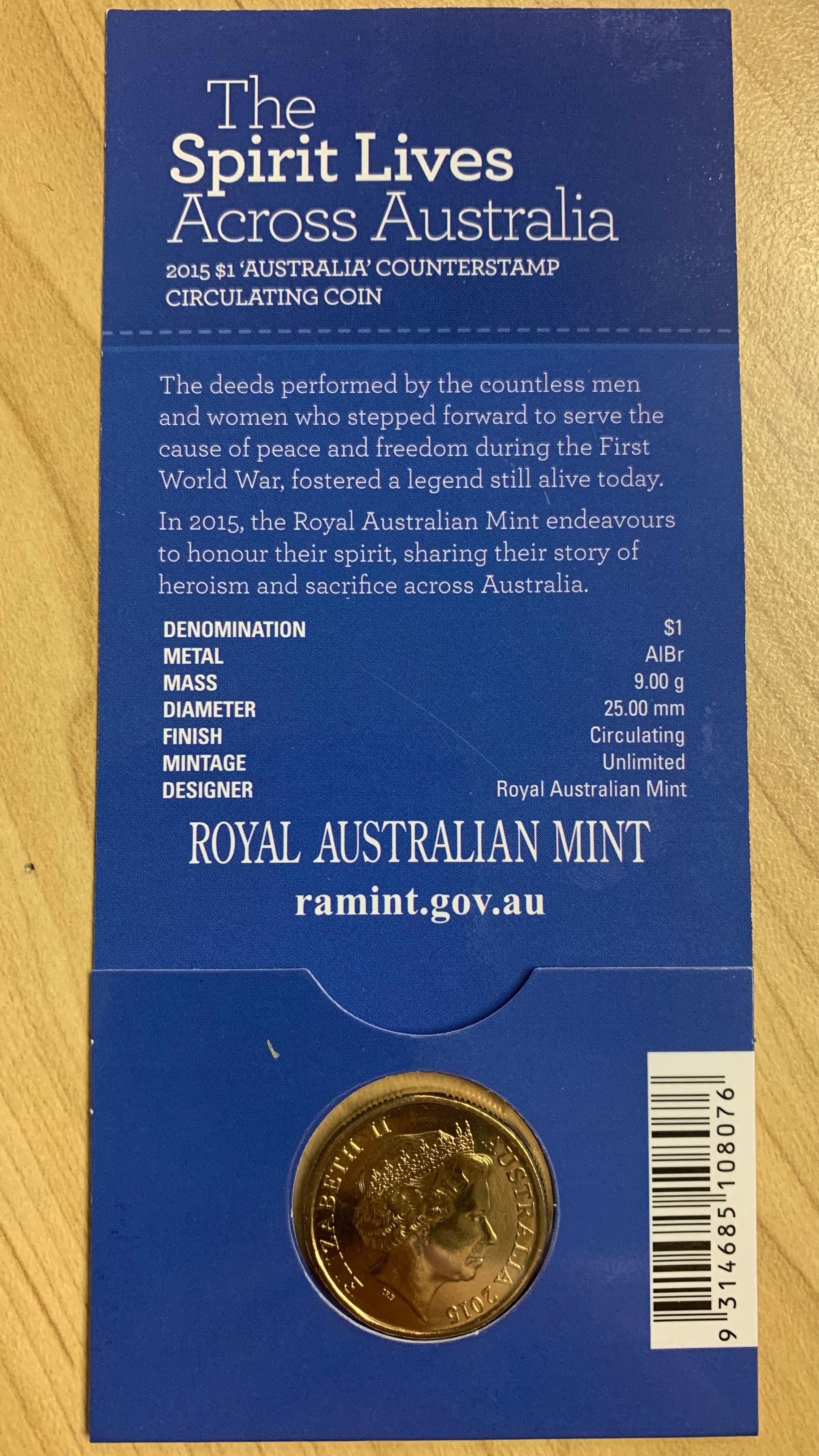Australia 2015 $1 The Spirit Lives ANZAC Centenary carded Uncirculated Coin. - Image 2