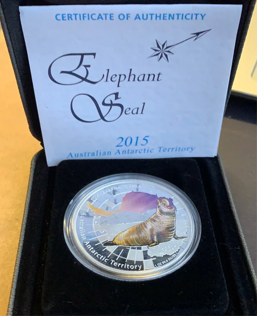 Australia Antarctic 2015 Perth Mint Australian Antarctic Territory Elephant Seal $1 1oz .999 Silver Proof Coin - Image 5