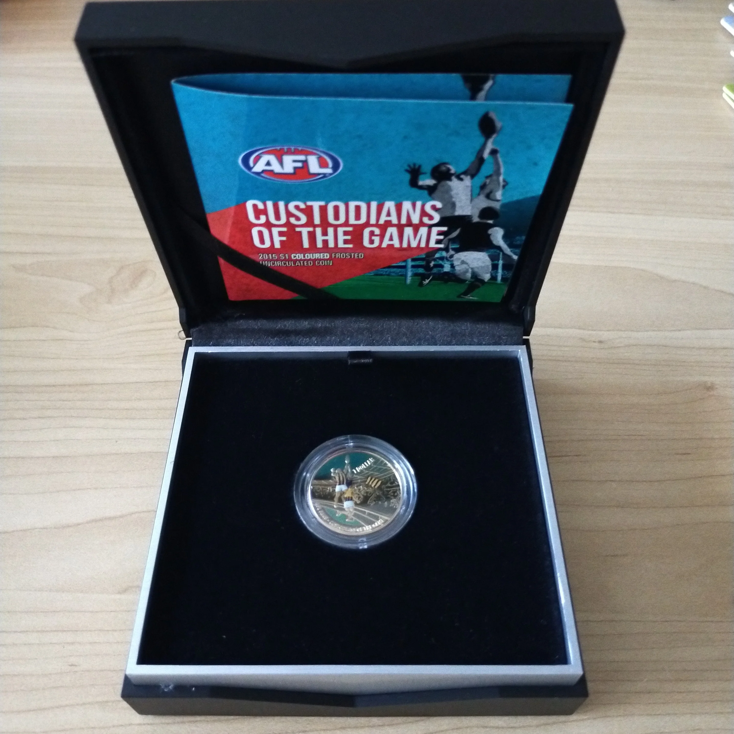 2015 RAM $1 Toyota AFL Premiers Hawthorn Football Club Ballot Coloured Frosted Coin - Image 2