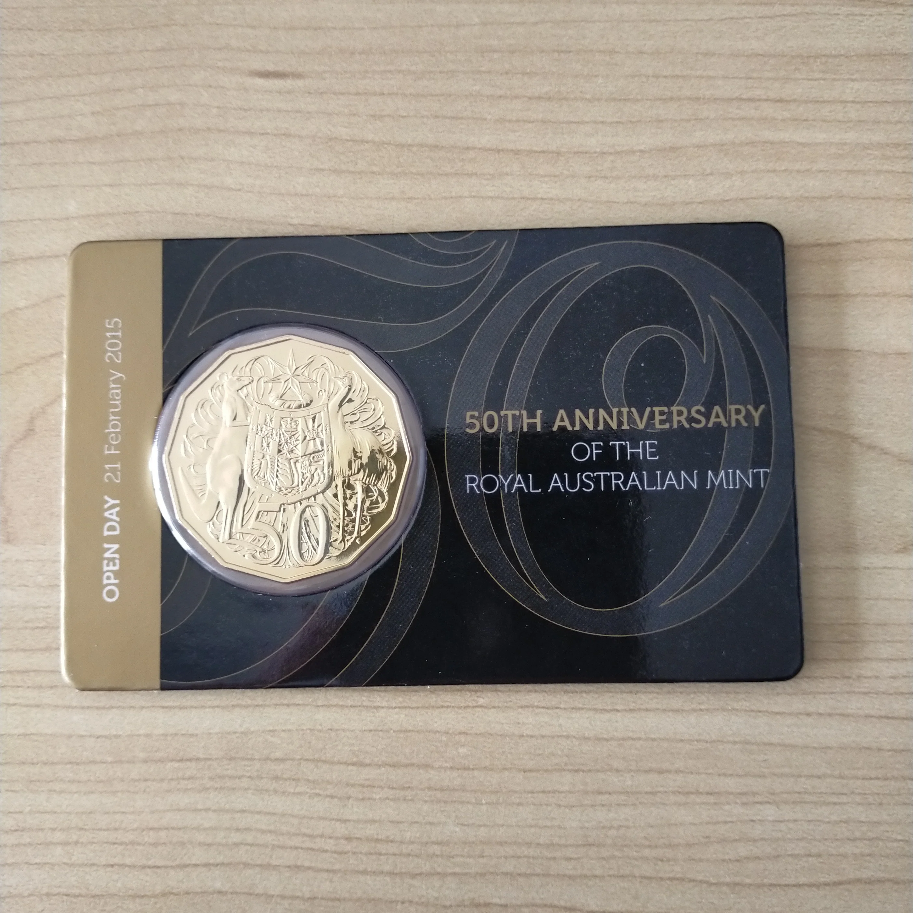 Australia 2015 RAM 50c Fifty Cents 50th Anniversary of Royal Australia Mint Gold Plated Carded Coin Open Day