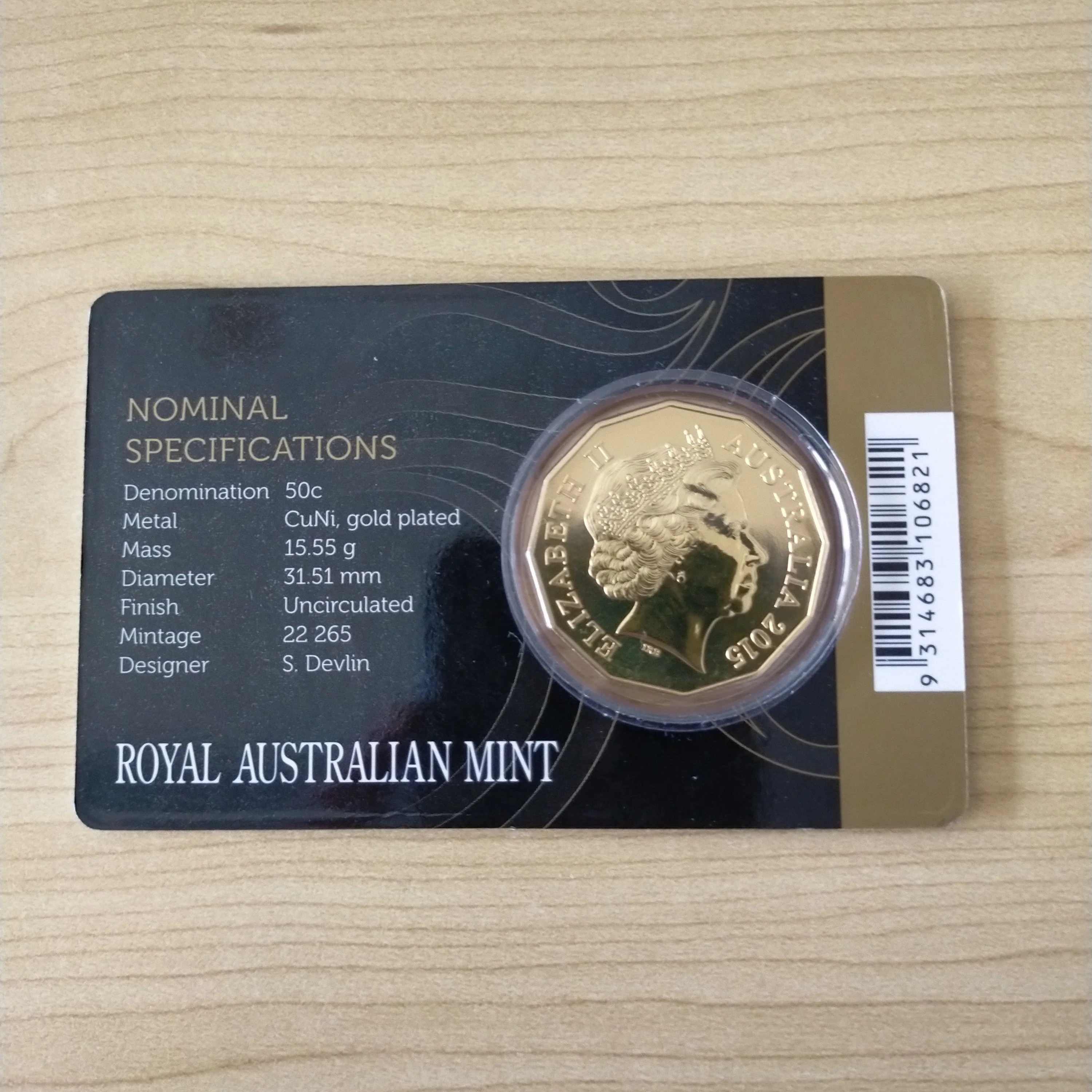 Australia 2015 RAM 50c Fifty Cents 50th Anniversary of Royal Australia Mint Gold Plated Carded Coin Open Day - Image 2