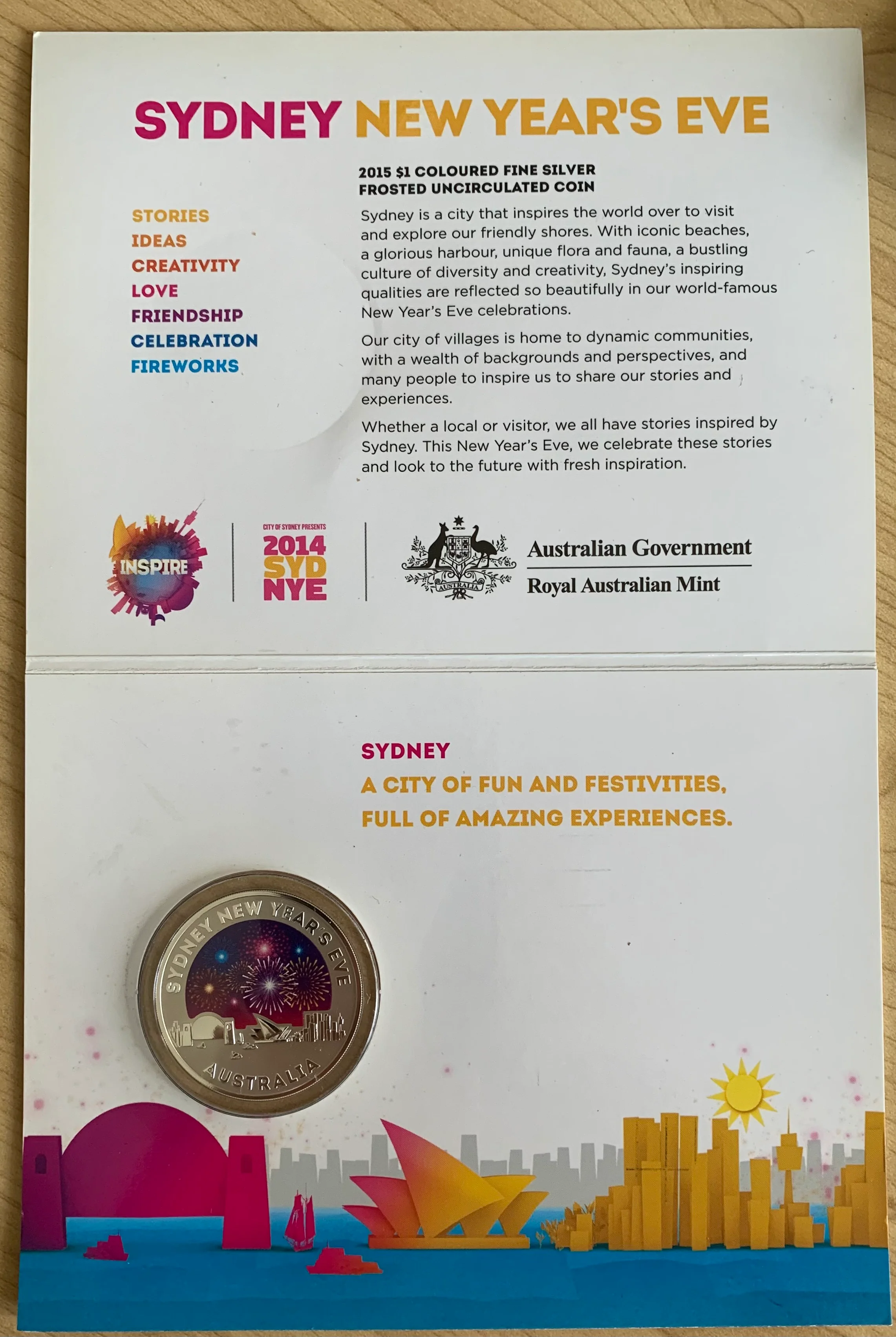 2015 Royal Australian Mint $1 Sydney New Year's Eve Half Ounce.999 Silver Uncirculated Coin - Image 2