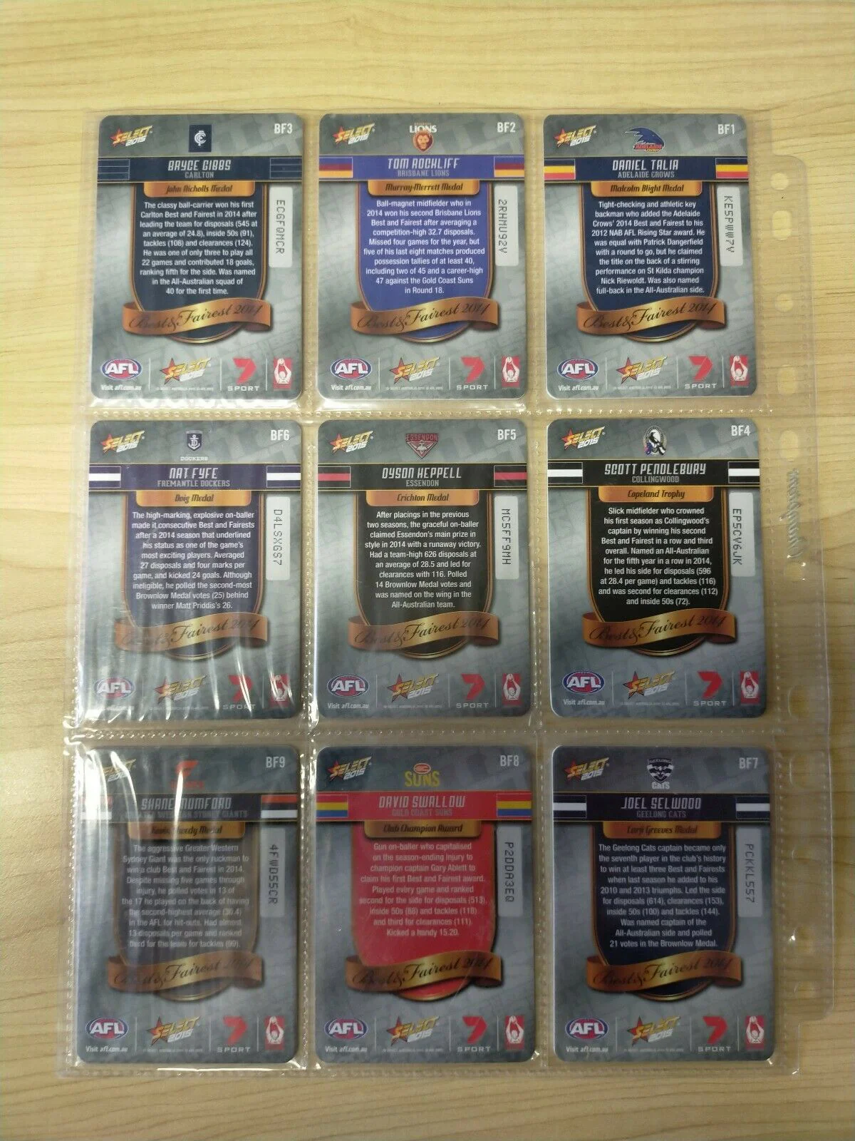 2015 Select Best And Fairest Complete Set Of 18 Cards - Image 2