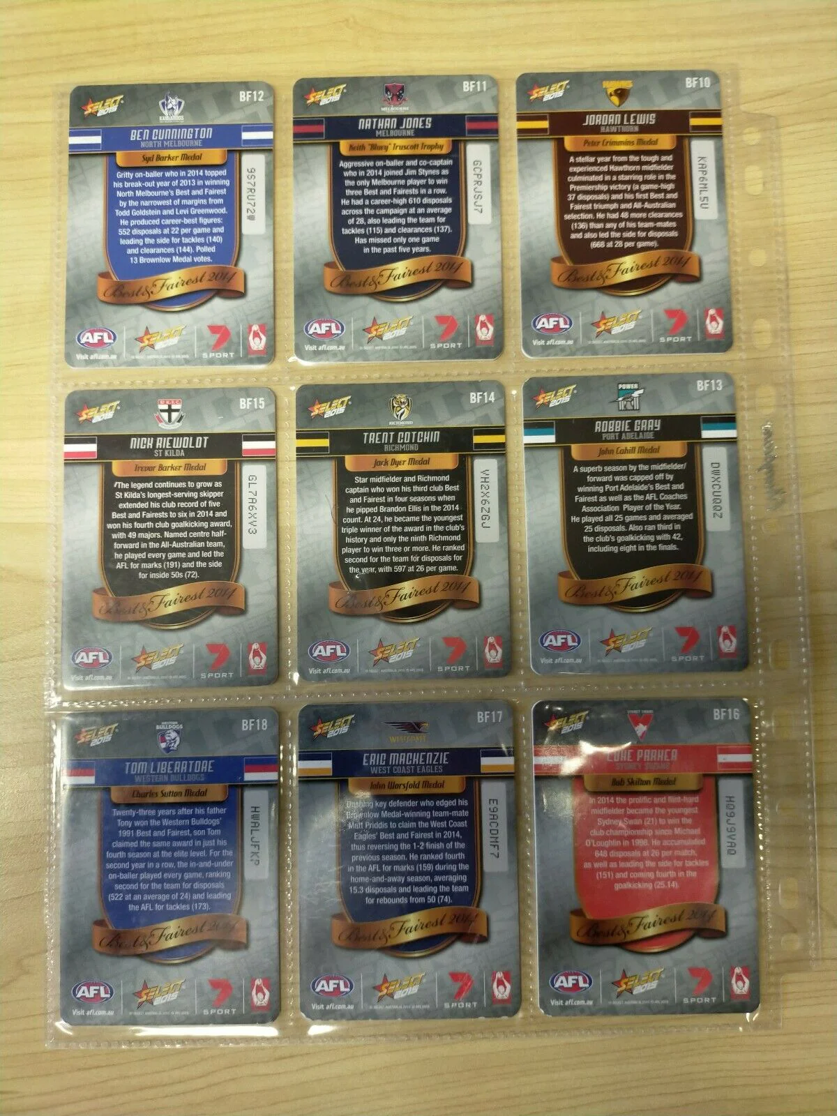 2015 Select Best And Fairest Complete Set Of 18 Cards - Image 4
