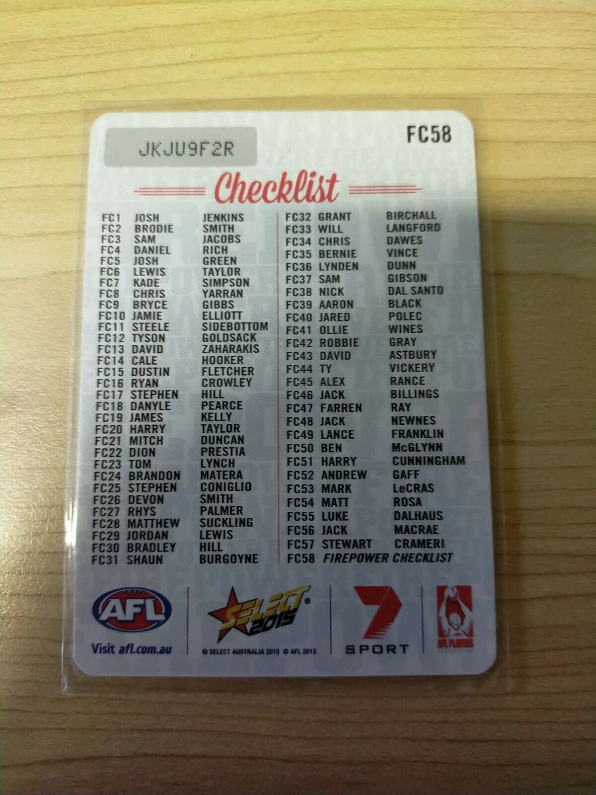 2015 Select Firepower Checklist FC58 - Image 2