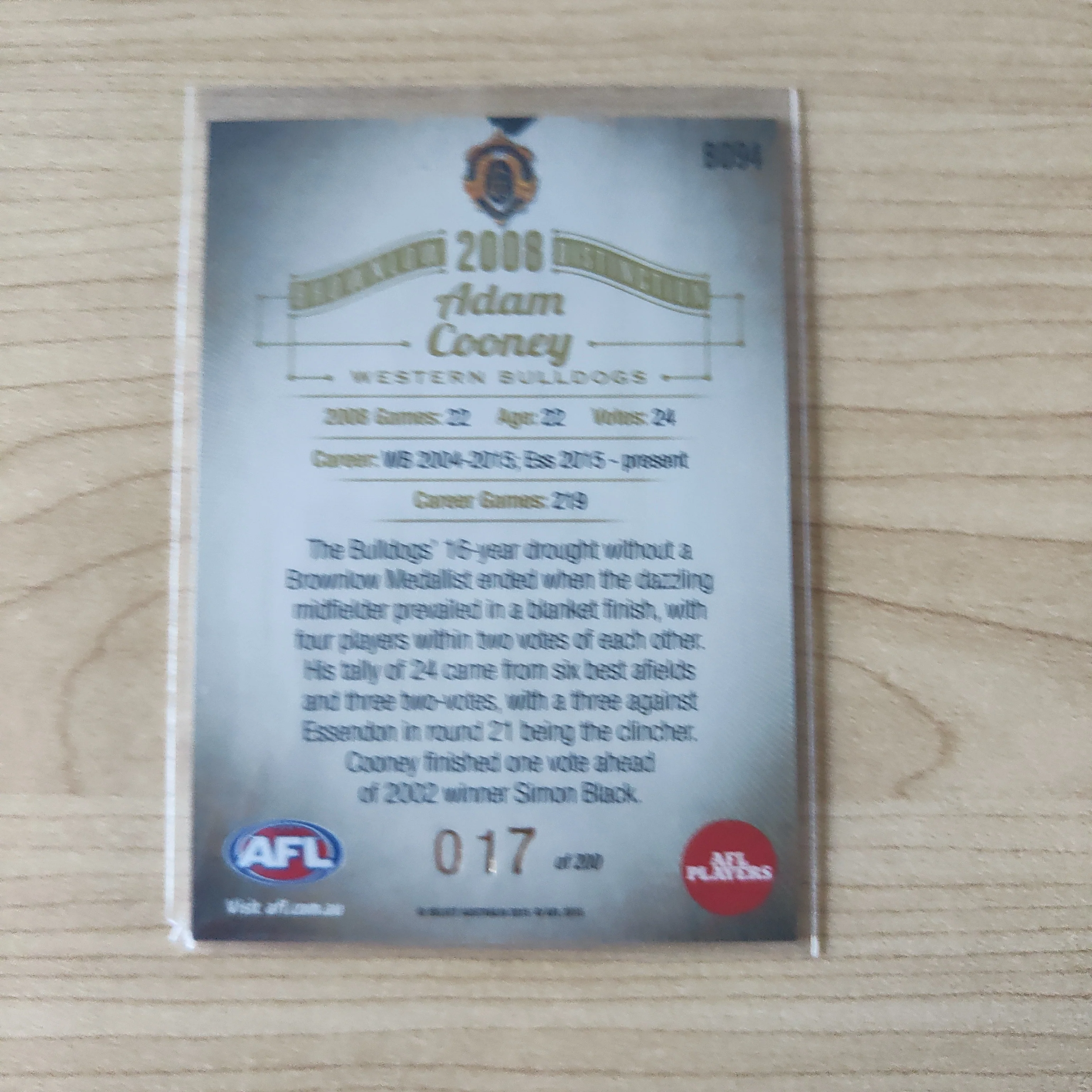 2015 Select Honours 2 Brownlow Adam Cooney Footscray Western Bulldogs No.017/200 - Image 2
