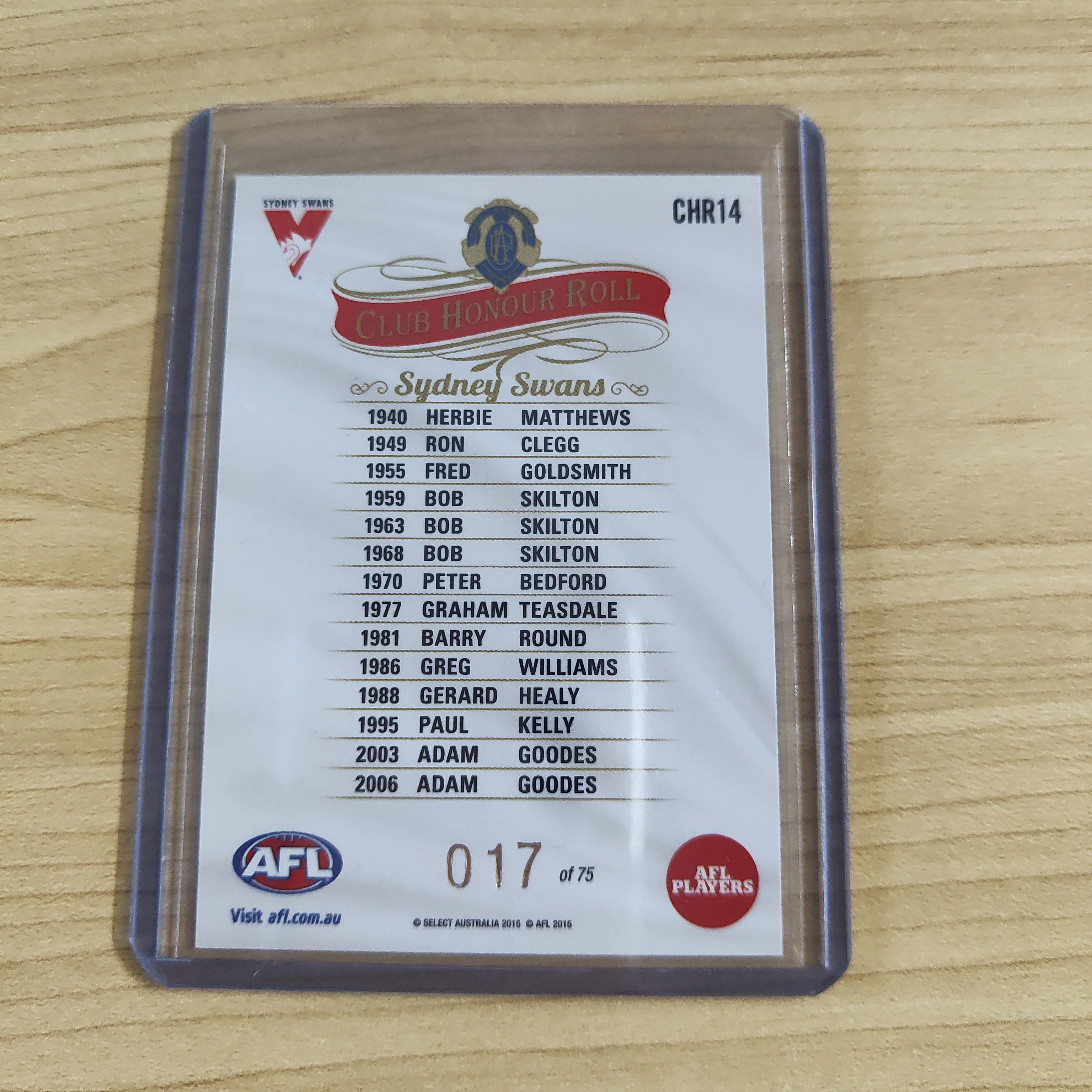 2015 Select Honours 2 Club Honour Roll Sydney Football Club No.17/75 - Image 2