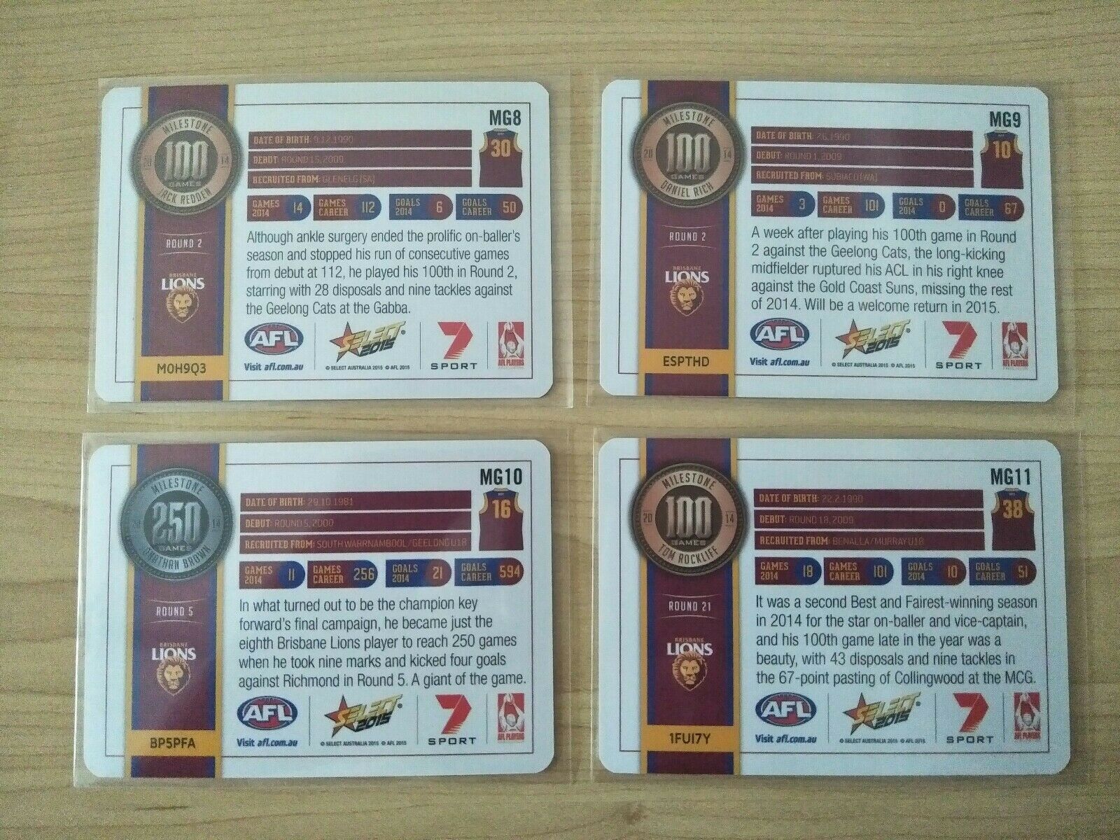 2015 Select Milestones Brisbane Lions Team Set MG8-11 - Image 2