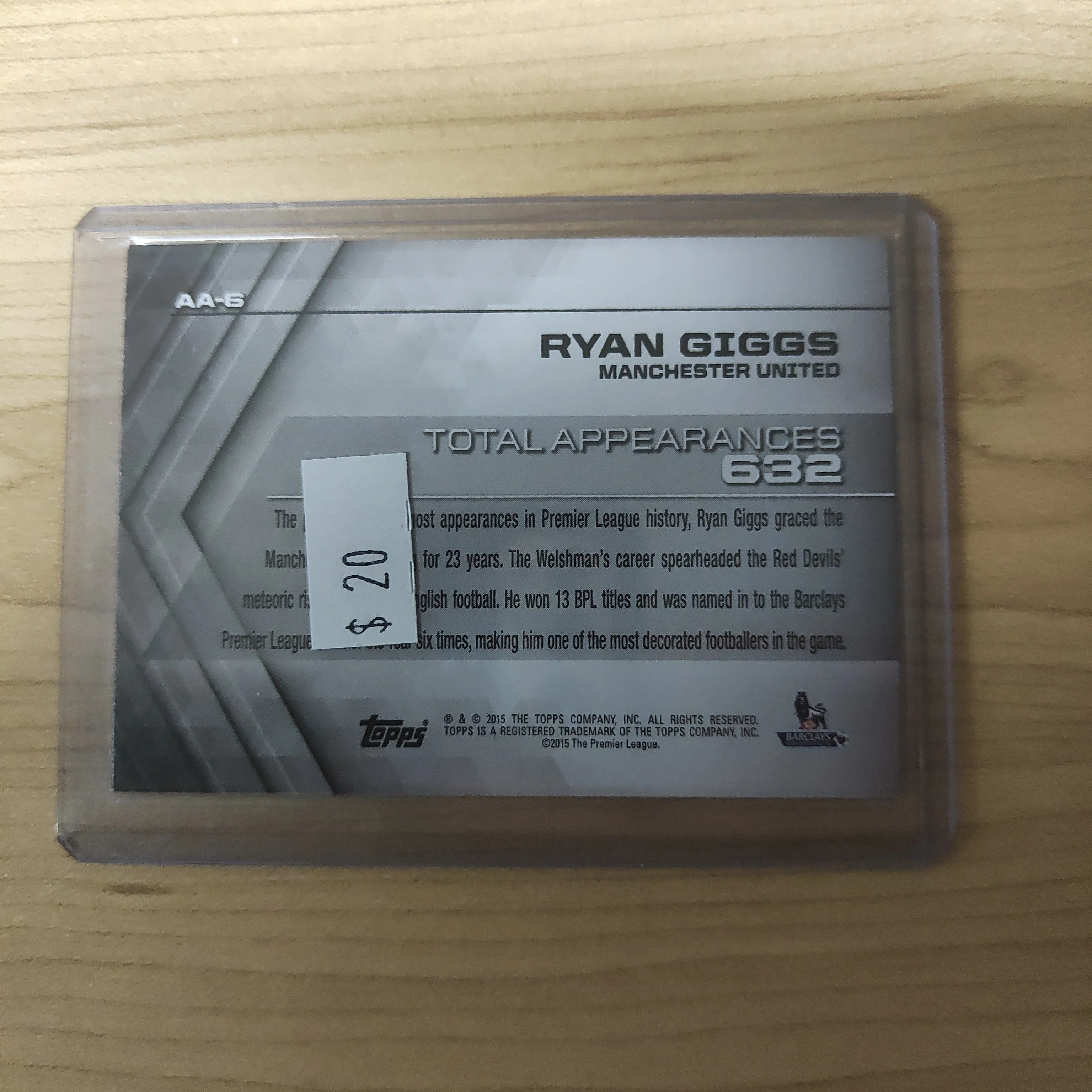 2015 Topps Total Appearances All-Time Accolades Ryan Giggs Soccer Card - Image 2