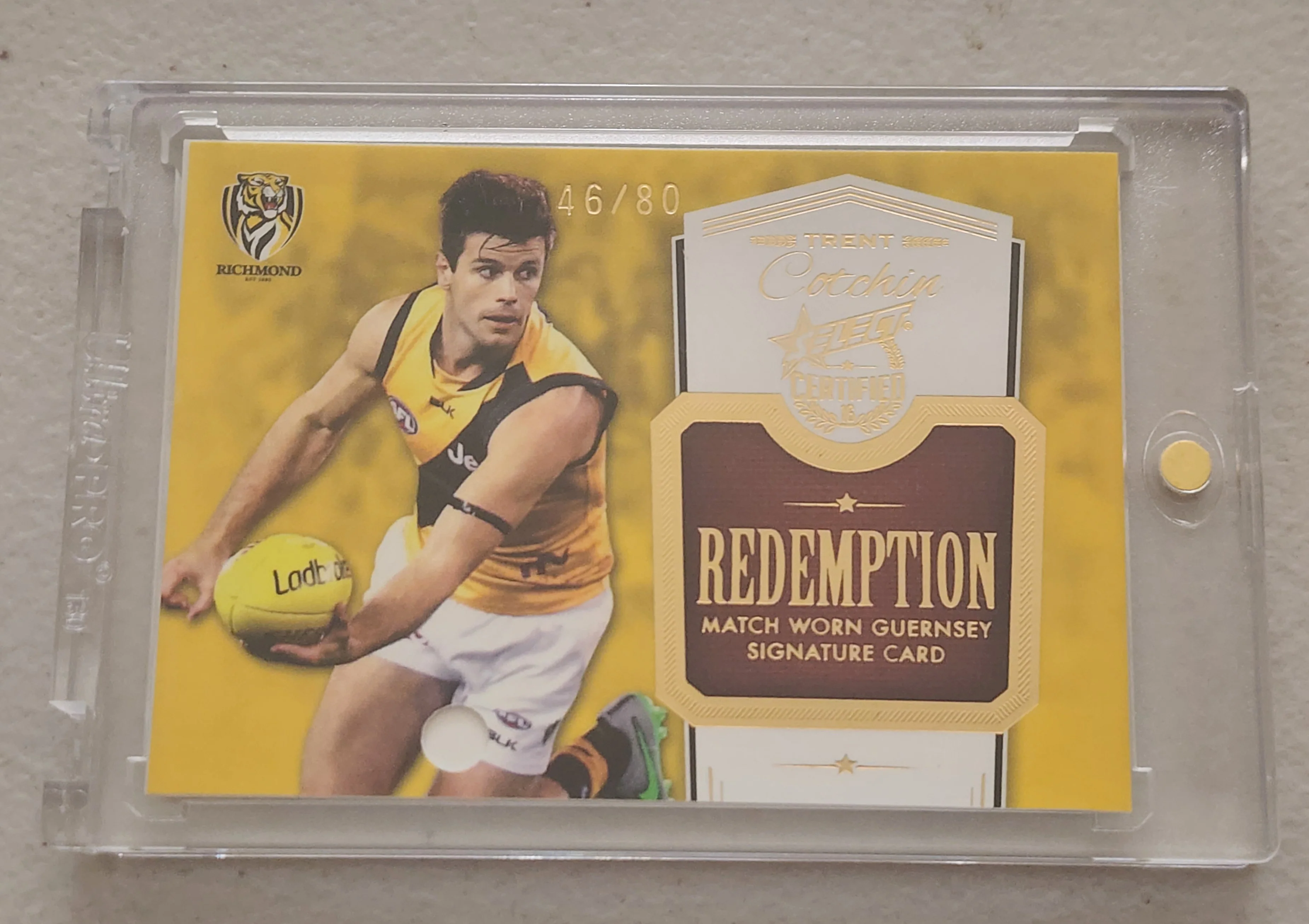 2016 AFL Certfied Trent Cotchin Redemption Match Worn Guersey Signature Card Richmond 46/80 - Image 2