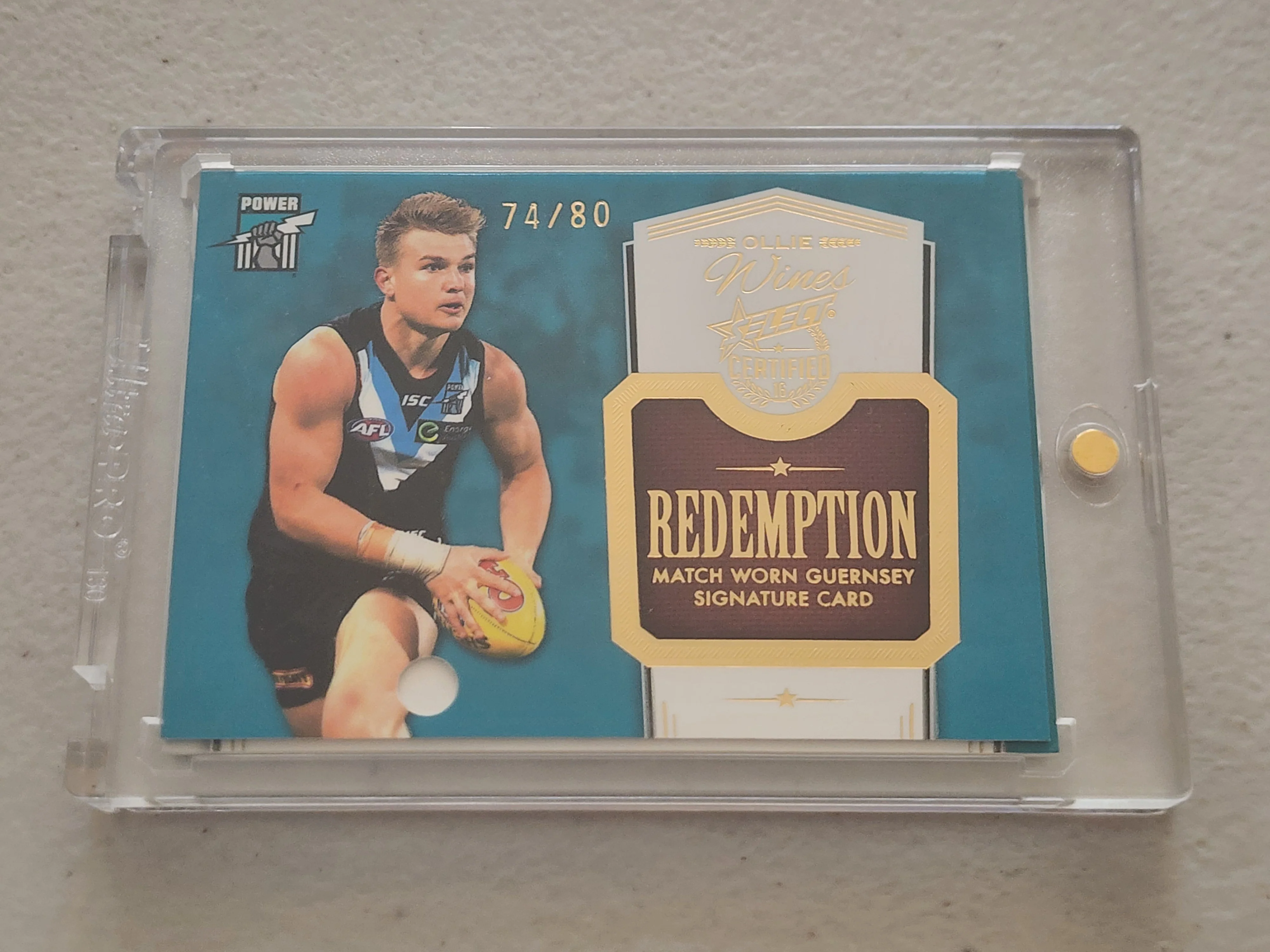 2016 AFL Select Certified Ollie Wines Redemption Match Worn Signature Card Port Adelaide 74/80 - Image 2