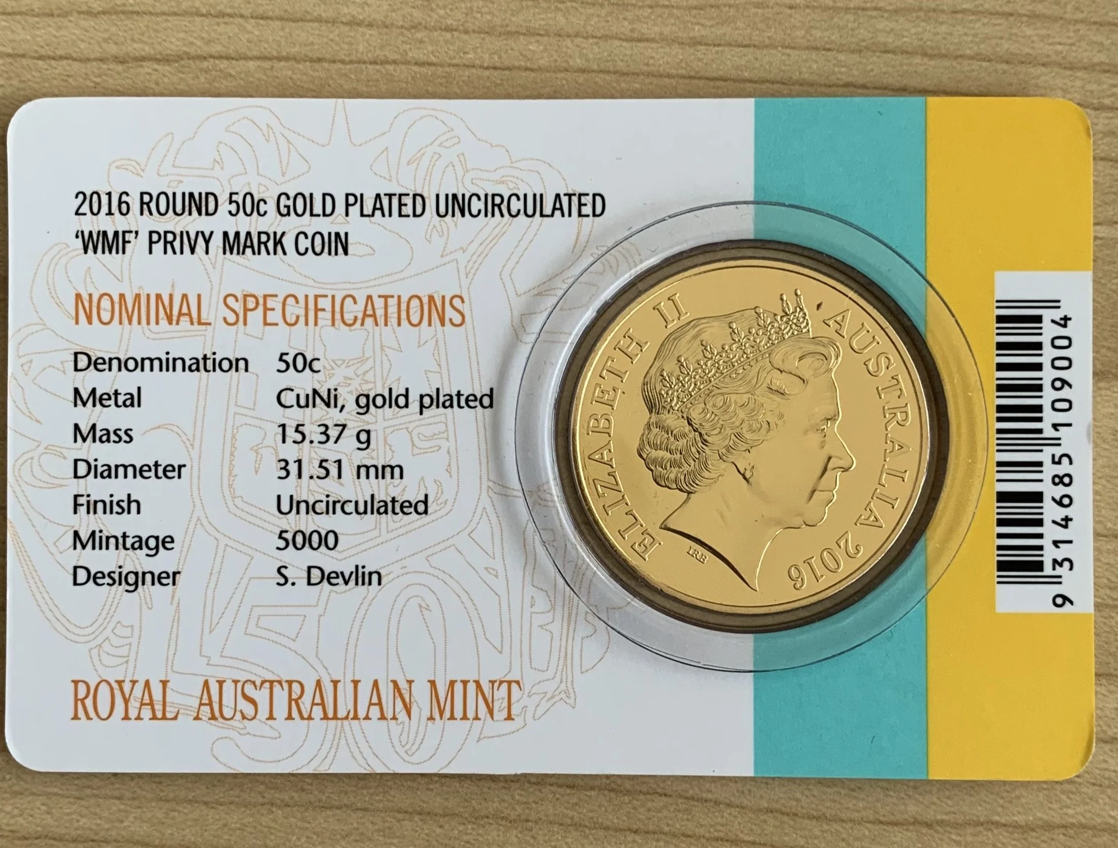 2016 RAM 50c 50th Anniversary Decimal Currency Gold Plated Round Fifty Cents WMF - Image 2