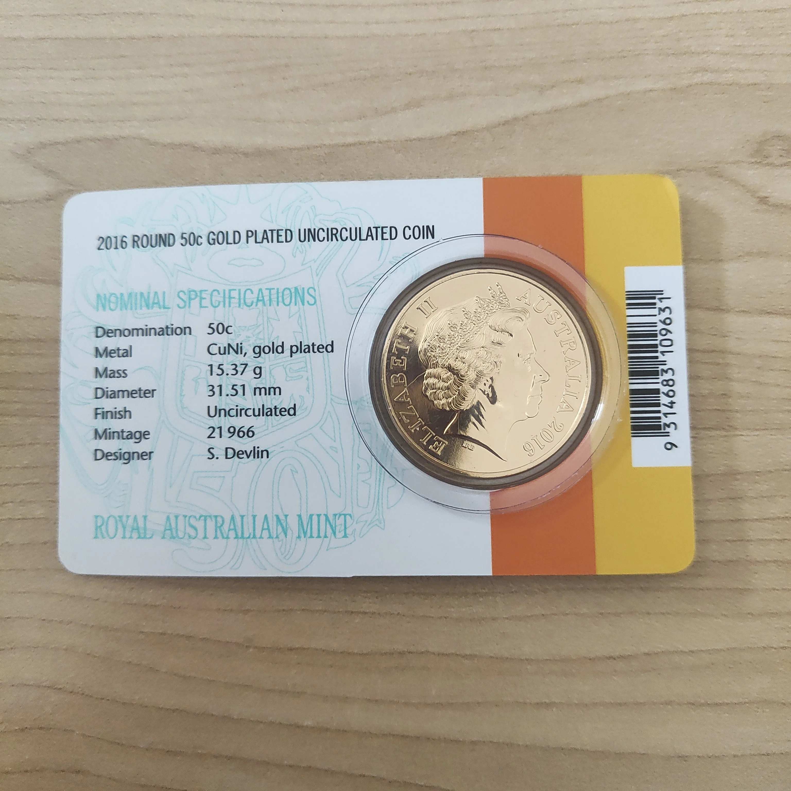 Australia 2016 RAM 50c 50th Anniversary of Decimal Currency Special Release Gold Plated Round silver coin Uncirculated Coin - Image 2