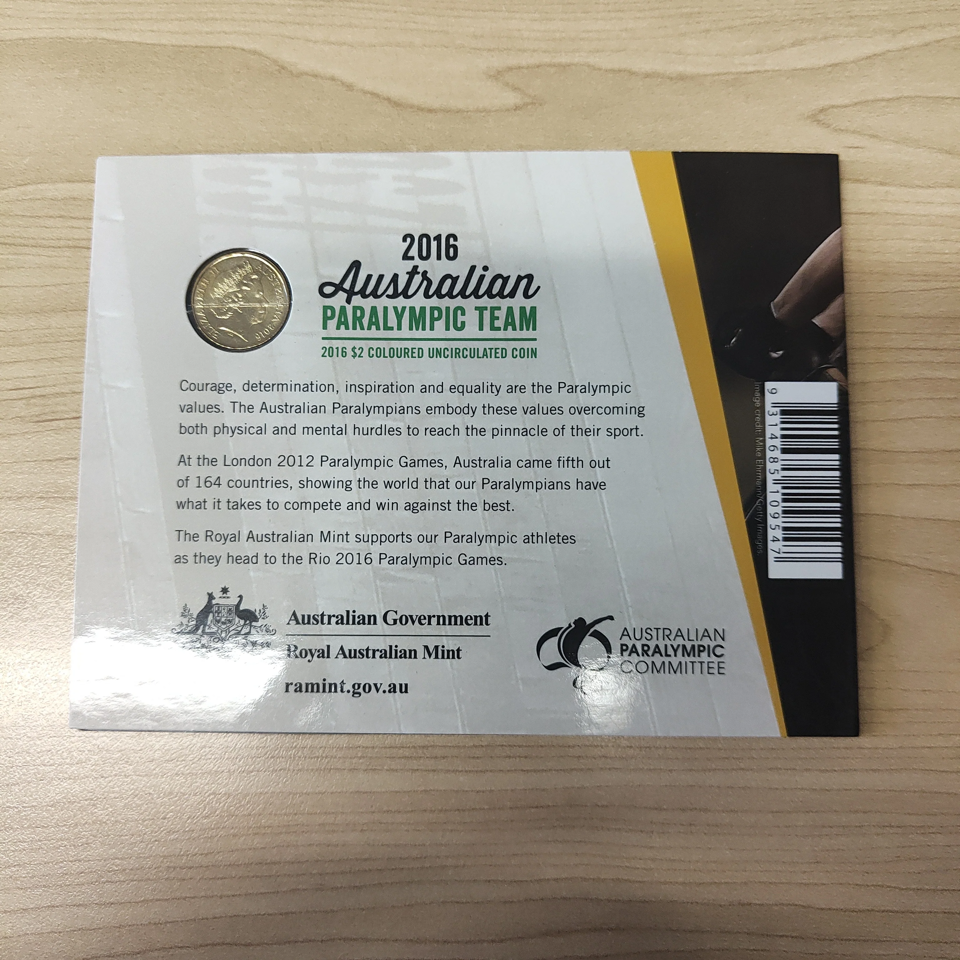 2016 Royal Australian Mint $2 Rio Paralympics Coloured Uncirculated Coin - Image 4