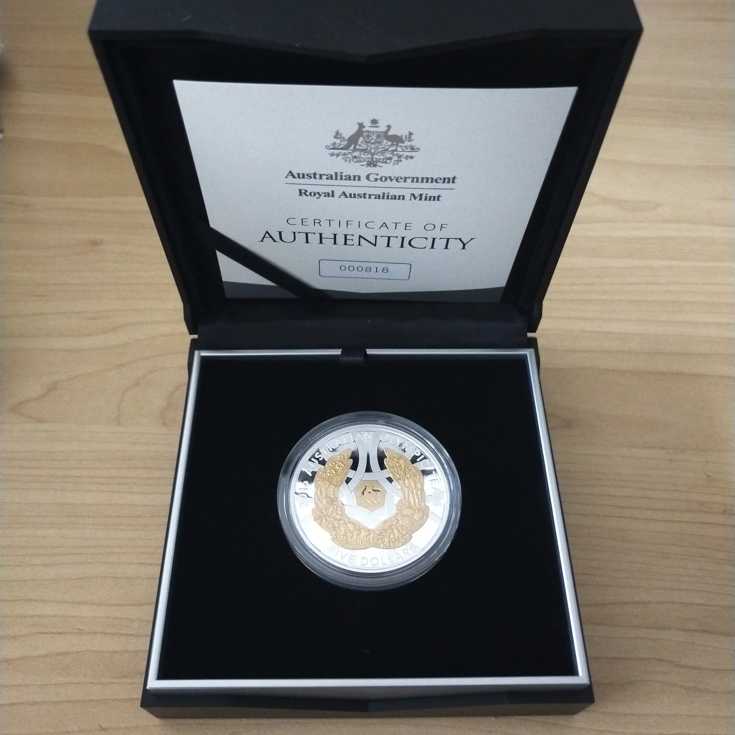 Australia 2016 Royal Australian Mint $5 Olympic Team 1oz Silver Gold Plated Proof Coin - Image 2