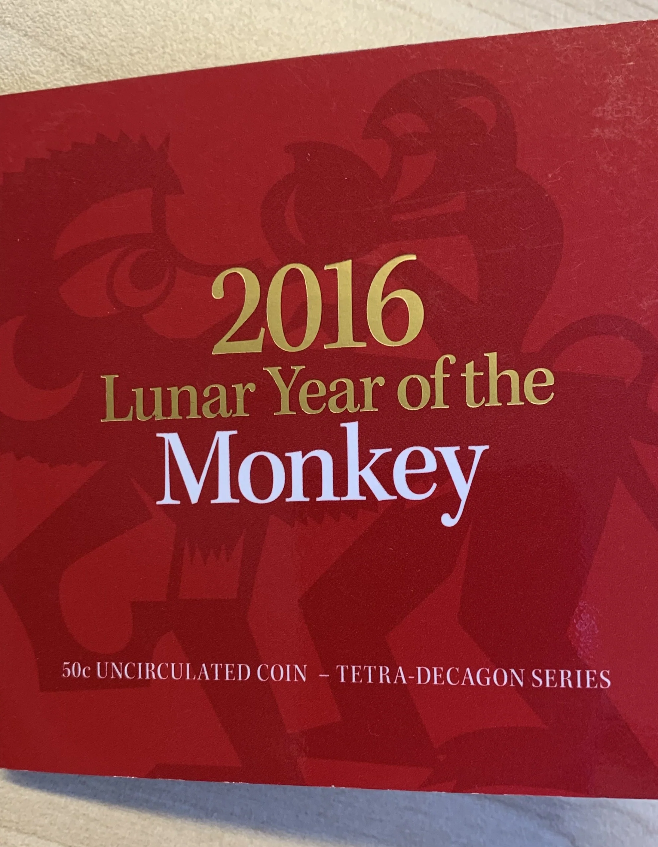 Australia 2016 Royal Australian Mint Fifty Cents 50c Lunar New Year of the Monkey Tetra-Decagon Lunar Coin