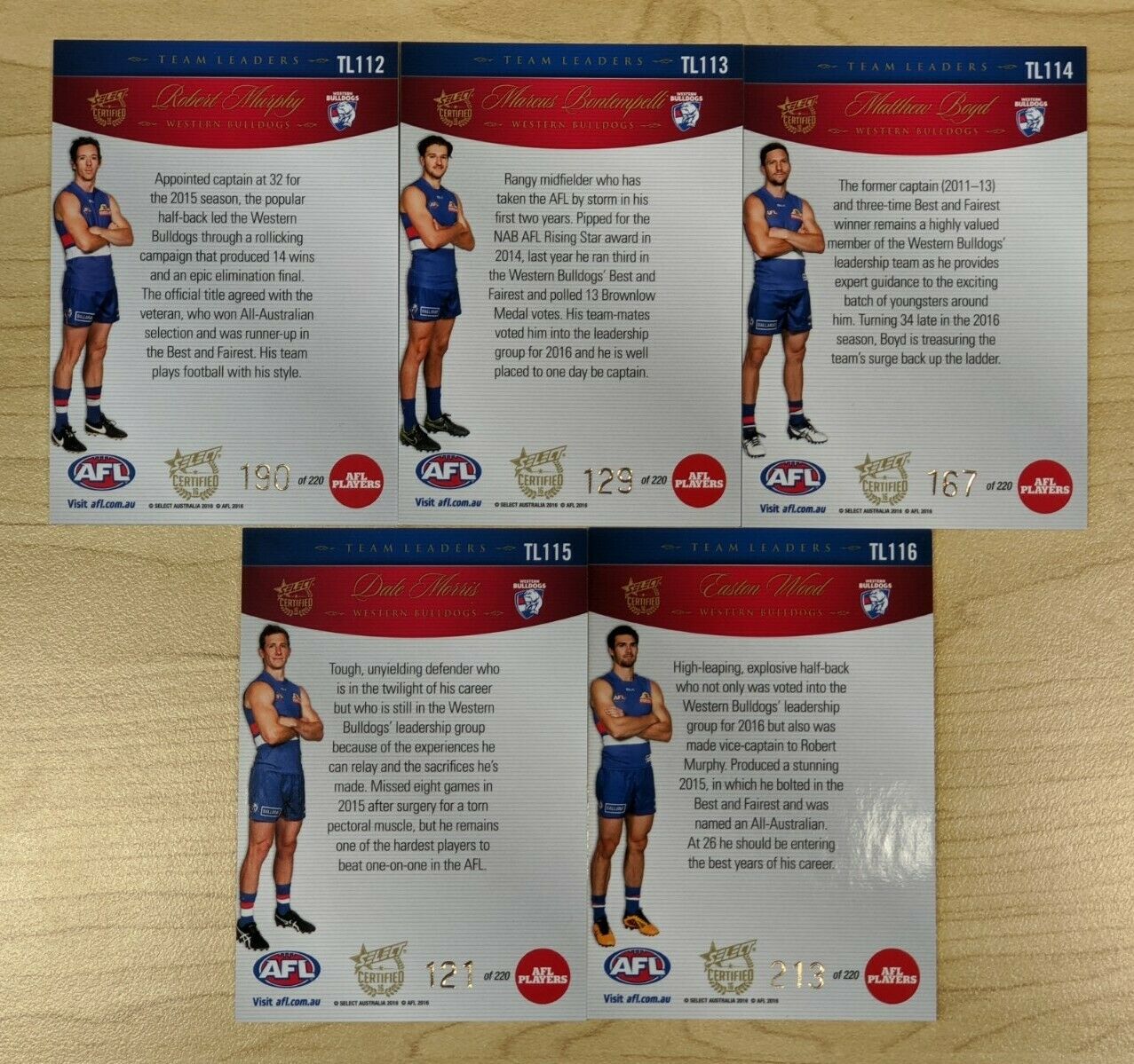 2016 Select Certified Team Leaders X 5 Western Bulldogs TL112-6 Murphy Bont Wood - Image 2