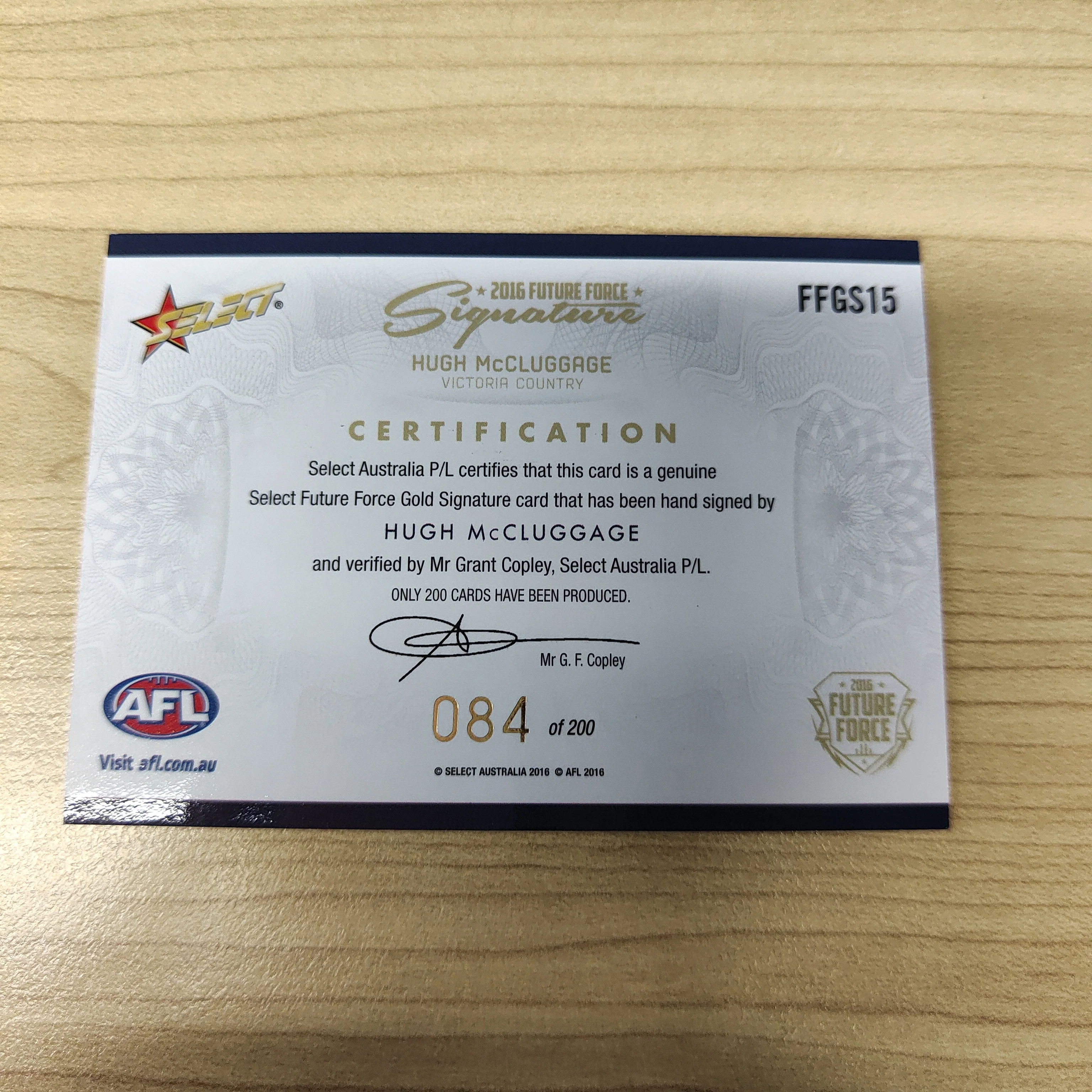 2016 Select Future Force Gold Signature Hugh McCluggage Brisbane No.084/200 - Image 2