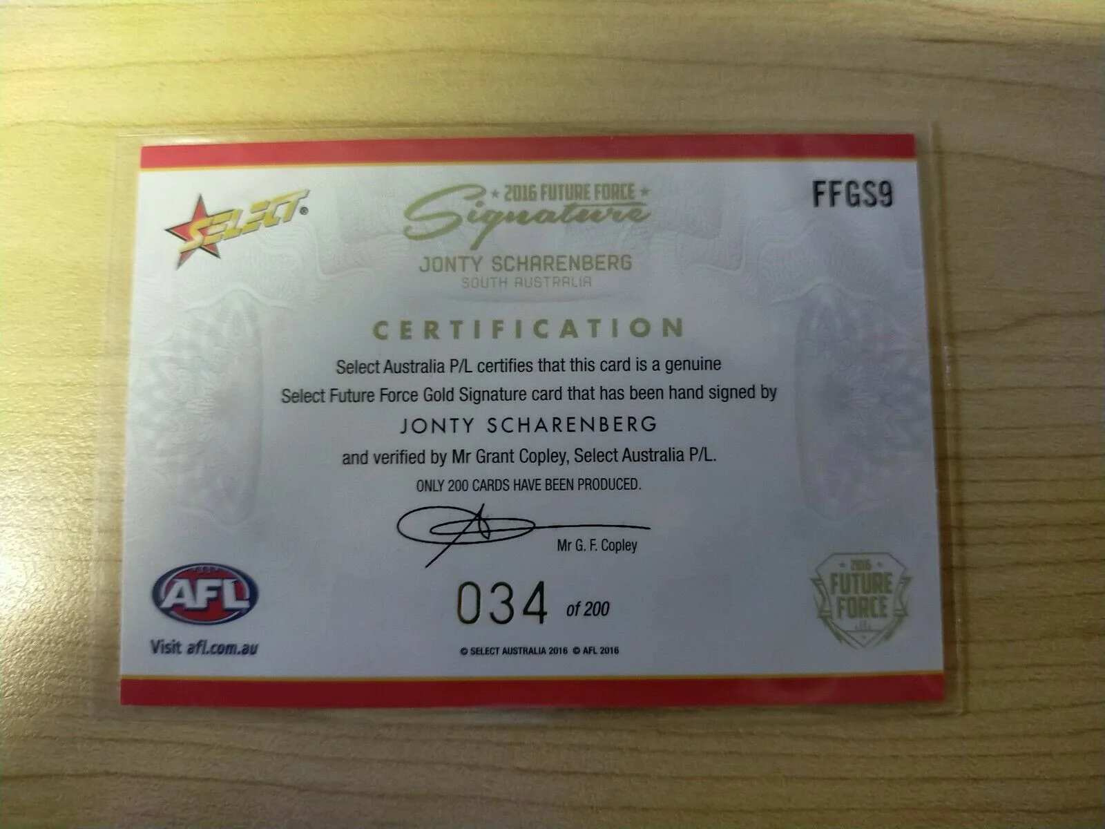 2016 Select Future Force Gold Signature Jonty Scharenberg - Image 2