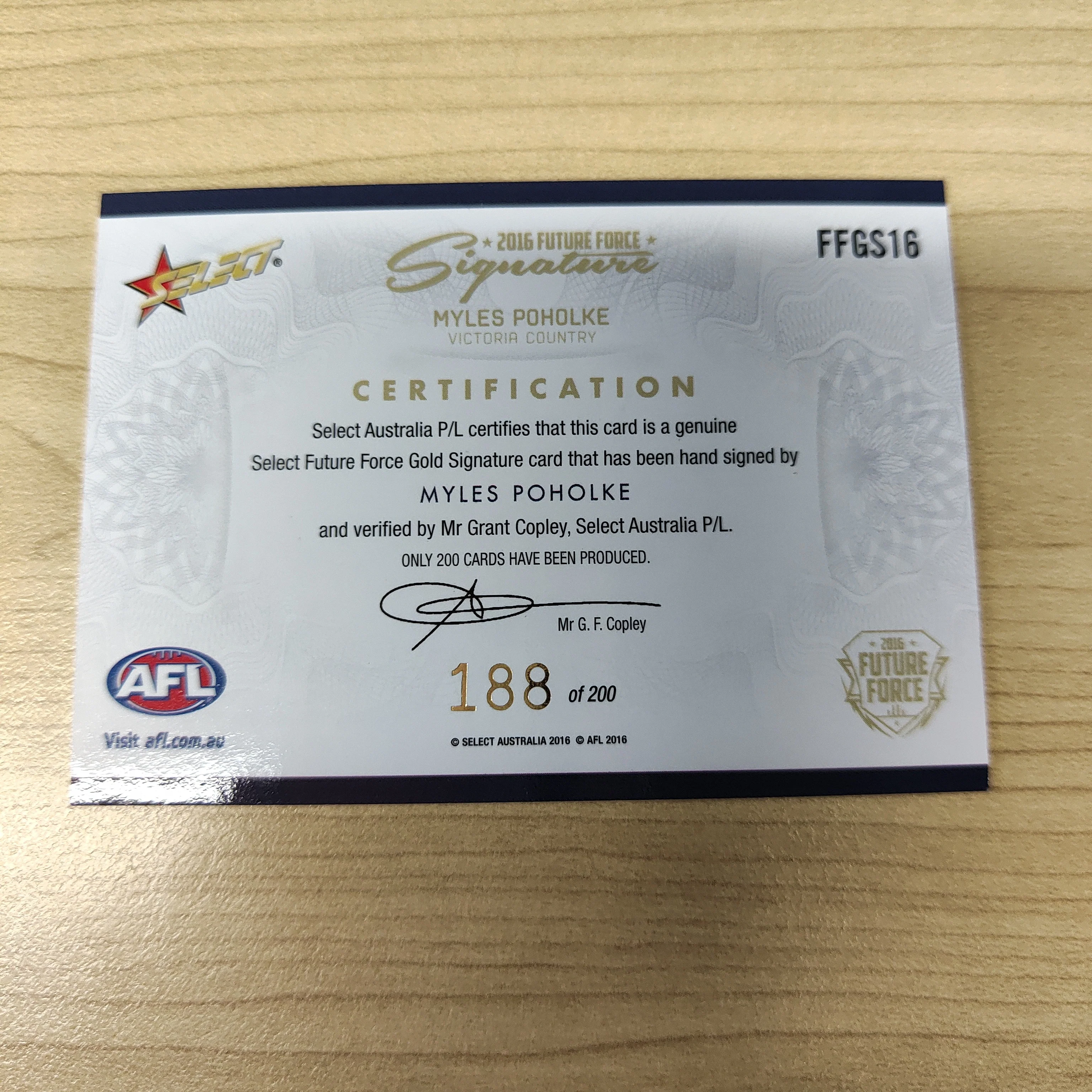 2016 Select Future Force Gold Signature Myles Poholke Adelaide No.188/200 - Image 2